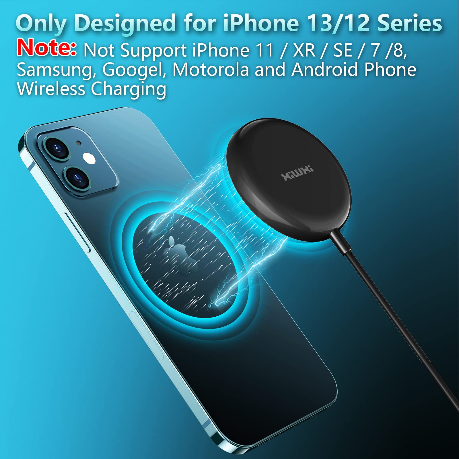 Xiwxi 15W Fast Magnetic Wireless Charger - MagSafe Compatible Charging Pad for iPhone 14/14 Plus/14 Pro/14 Pro Max, iPhone 13/12 Series (No Adapter Included) | Perfect for Home, Office & Car Wireless Charging