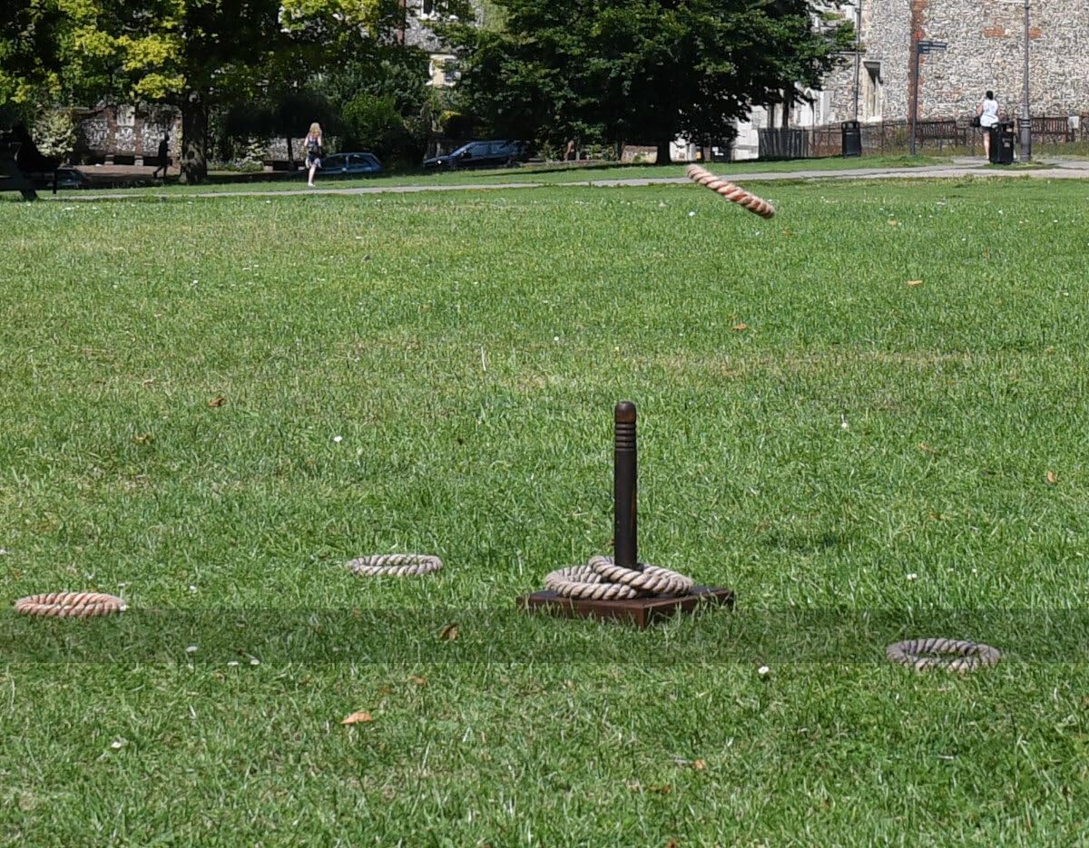 Premium Double Rope Deck Quoits Set - 2 Quoits Boards with 6 Quoits for Outdoor Lawn Games, Backyard Parties & Beach Fun