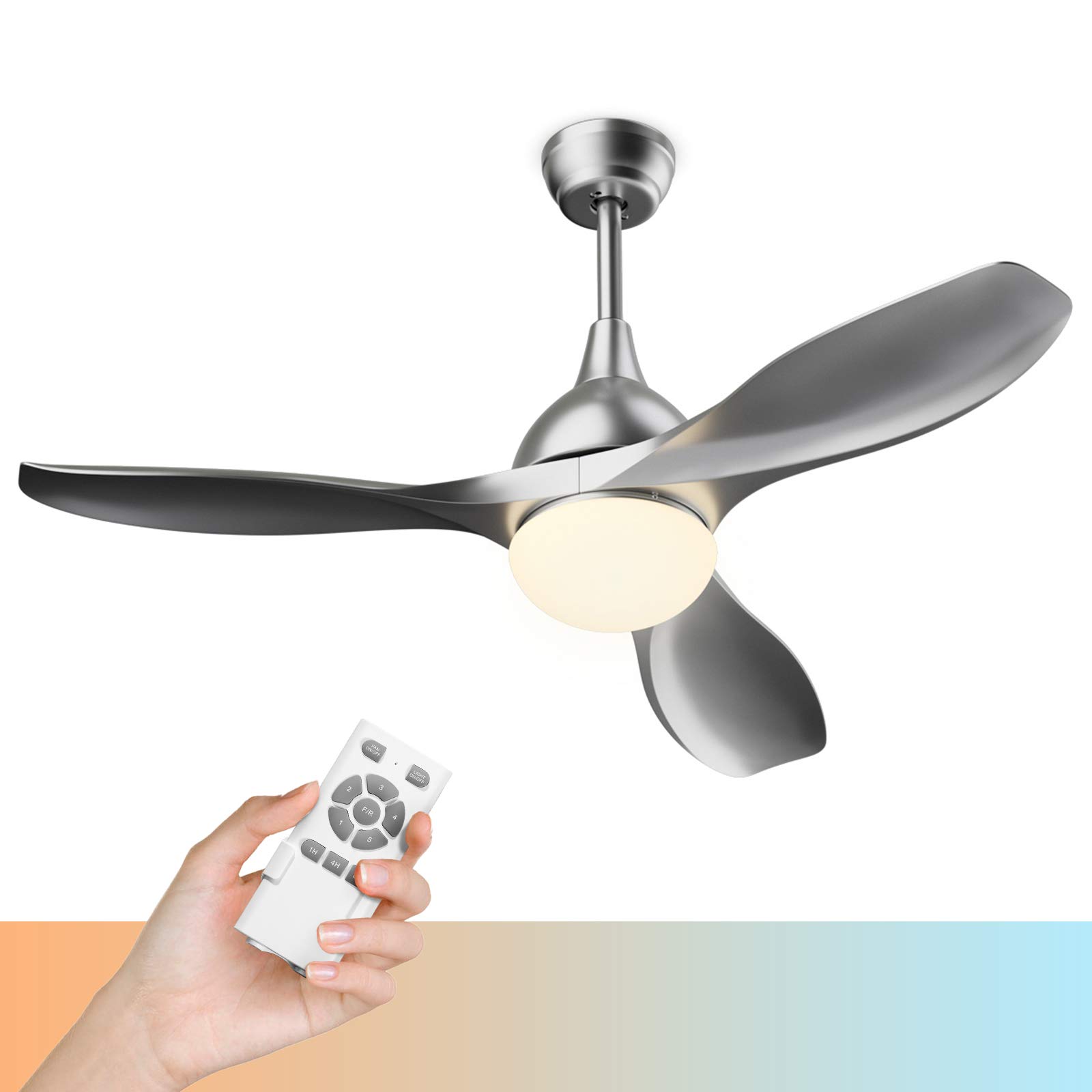 Tangkula 48-inch Modern Ceiling Fan with LED Light - Low Profile Indoor Ceiling Fan with Remote Control, Quiet Reversible Motor, 5 Speed Settings & 3 Color Temperatures - Perfect for Bedroom, Living Room & Office (Silver)