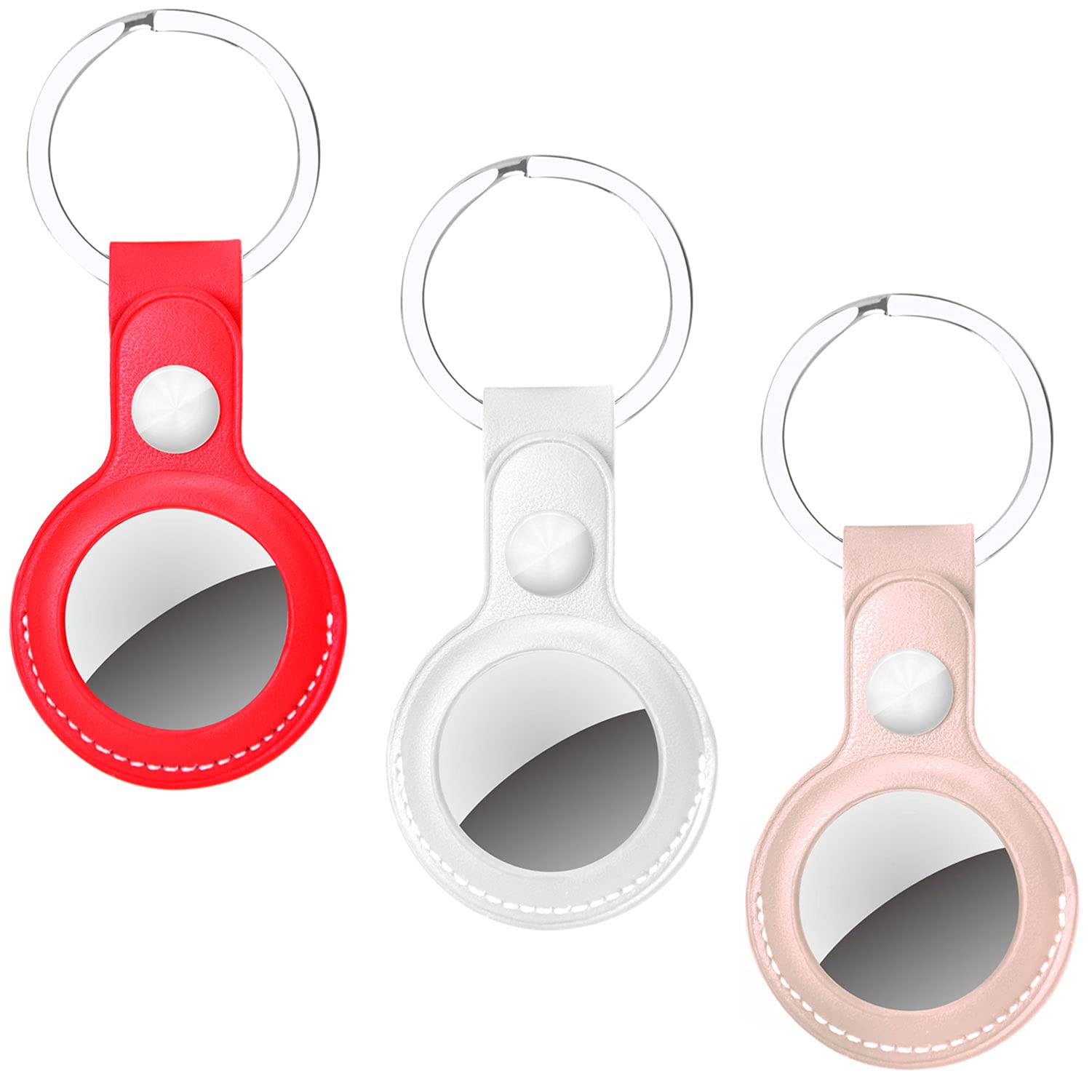 TECHGEAR 3 Pack Premium PU Leather AirTag Case Holder with Keychain Ring - Compatible with Apple AirTag 2021, Protective Cover for Keys, Backpacks & Luggage - Durable Tracker Accessory for Travel, Pets & Everyday Use
