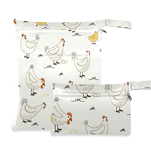 2 Pack Yellow Cute Chick Reusable Waterproof Dry Wet Bags - Ideal for Travel, Beach, Pool, Stroller, Diapers, Gym Clothes & Swimwear Storage - Leakproof Toiletry & Dirty Laundry Organizer for Moms & Kids