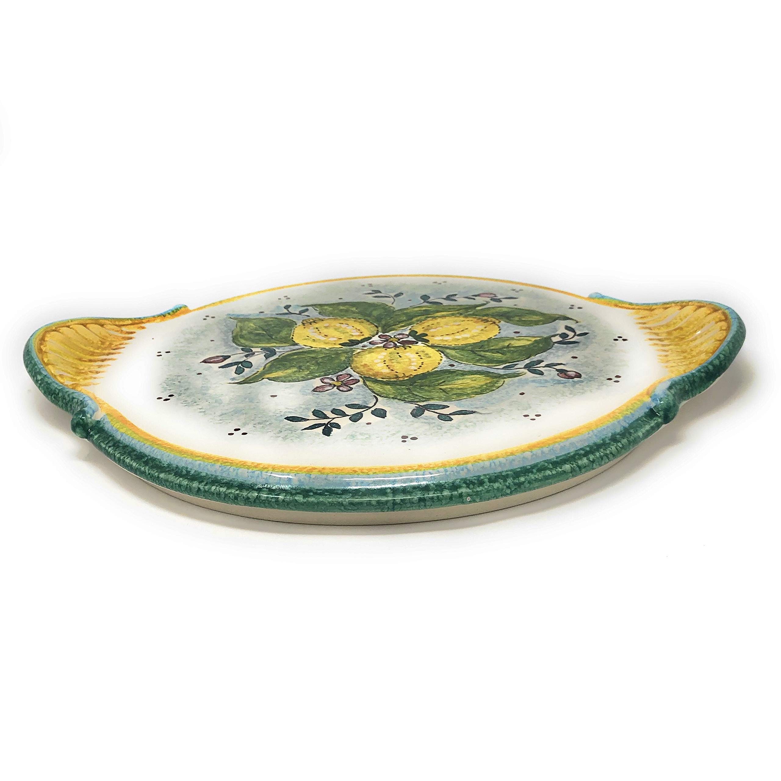 Italian Ceramic Cheese Tray & Cake Plate - Hand Painted Tuscan Pottery Appetizer Platter with Lemon Decor, Made in Italy | Perfect for Entertaining, Cheese Boards, Dessert Displays & Kitchen Decor