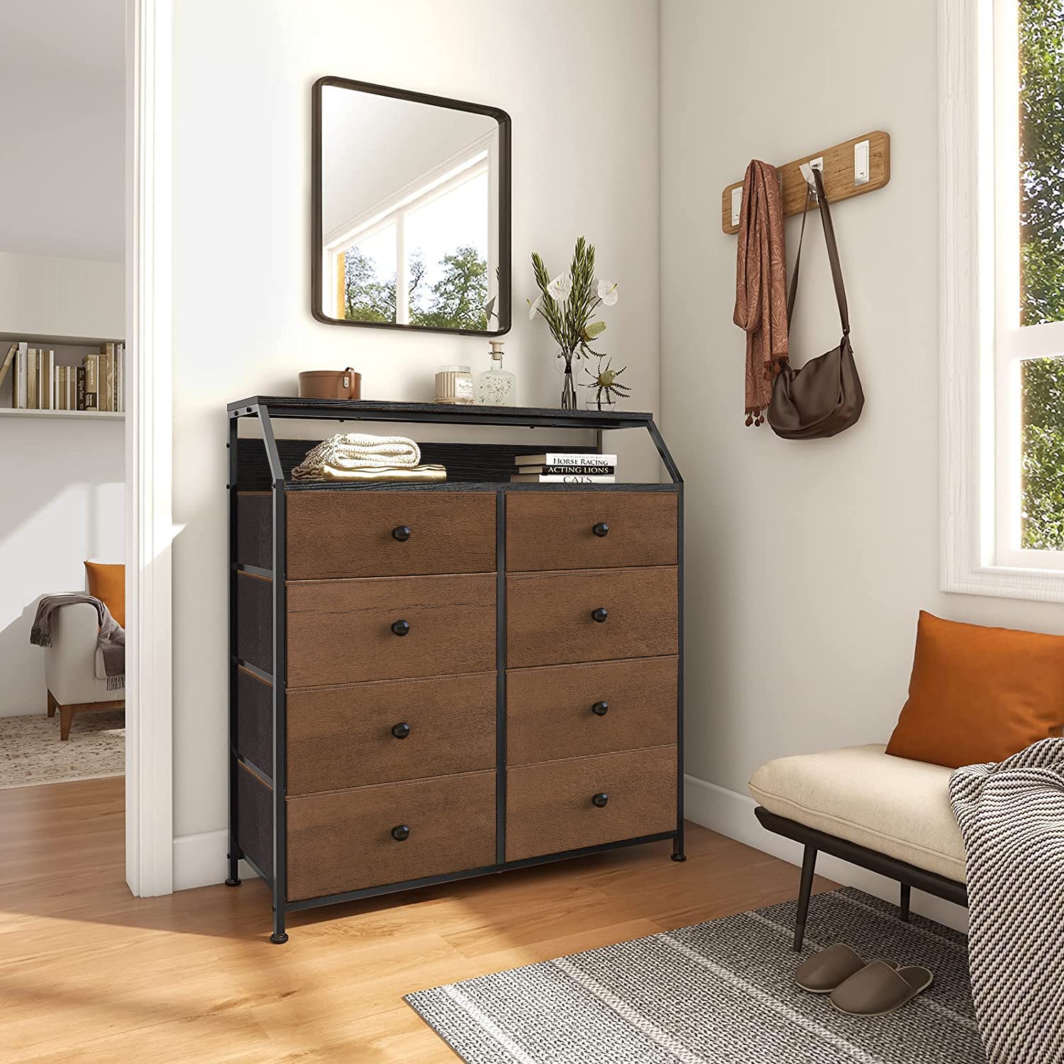 REAHOME 8-Drawer Steel Frame Wood Top Dresser - Espresso Storage Organizer for Bedroom, Closet & Entryway with 2 Bonus Drawer Dividers | Perfect for Home Organization, Small Space Storage & Apartment Living