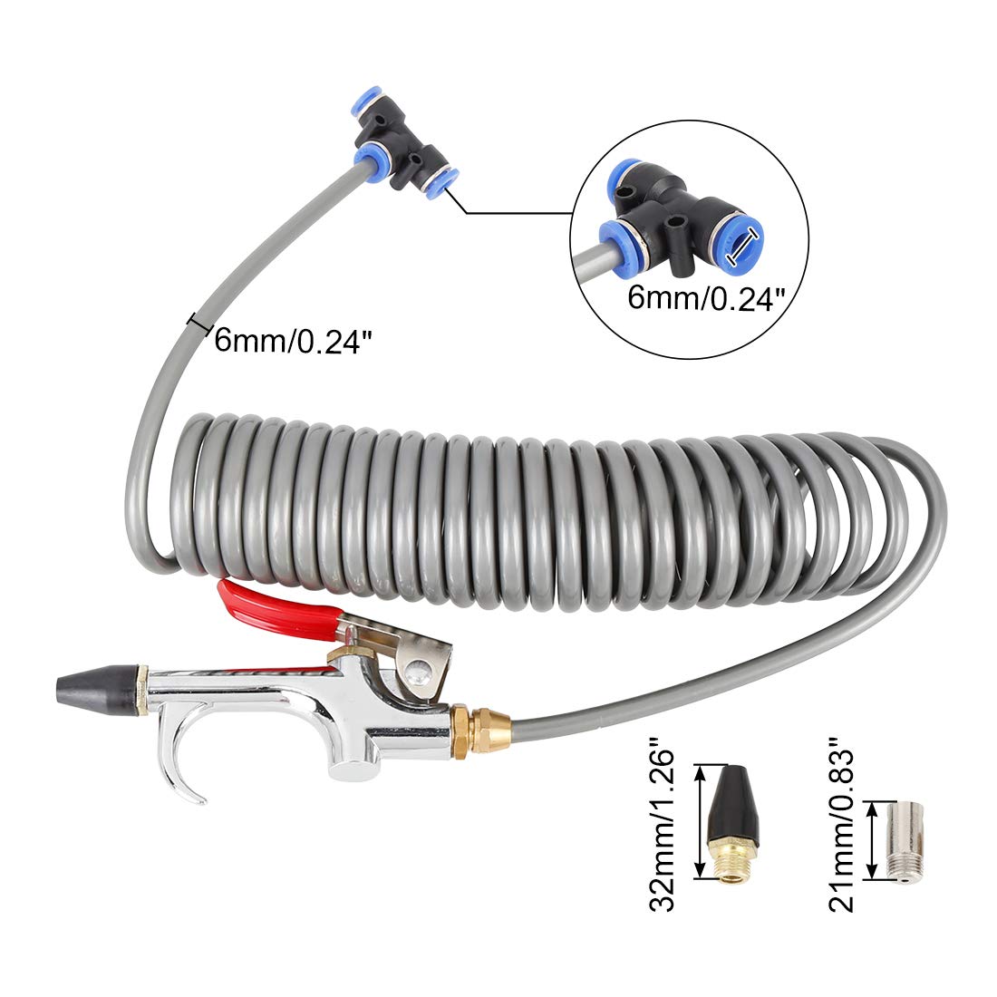 X AUTOHAUX 6-in-1 Car Air Blow Gun Kit with 6 Interchangeable Nozzles - High Pressure Air Compressor Accessory Tool Set for Tire Inflation, Dust Cleaning & Drying - Perfect for Auto Detailing, Workshop & Home Garage Use