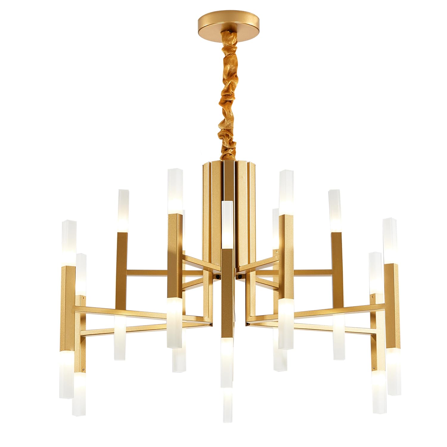 BOKT 24-Light Gold Sputnik Chandelier - Brushed Brass LED Ceiling Light Fixture, Adjustable Height Flush Mount Pendant Lamp for Kitchen Island, Living Room & Dining Room | Modern Lighting for Home Decor & Interior Design