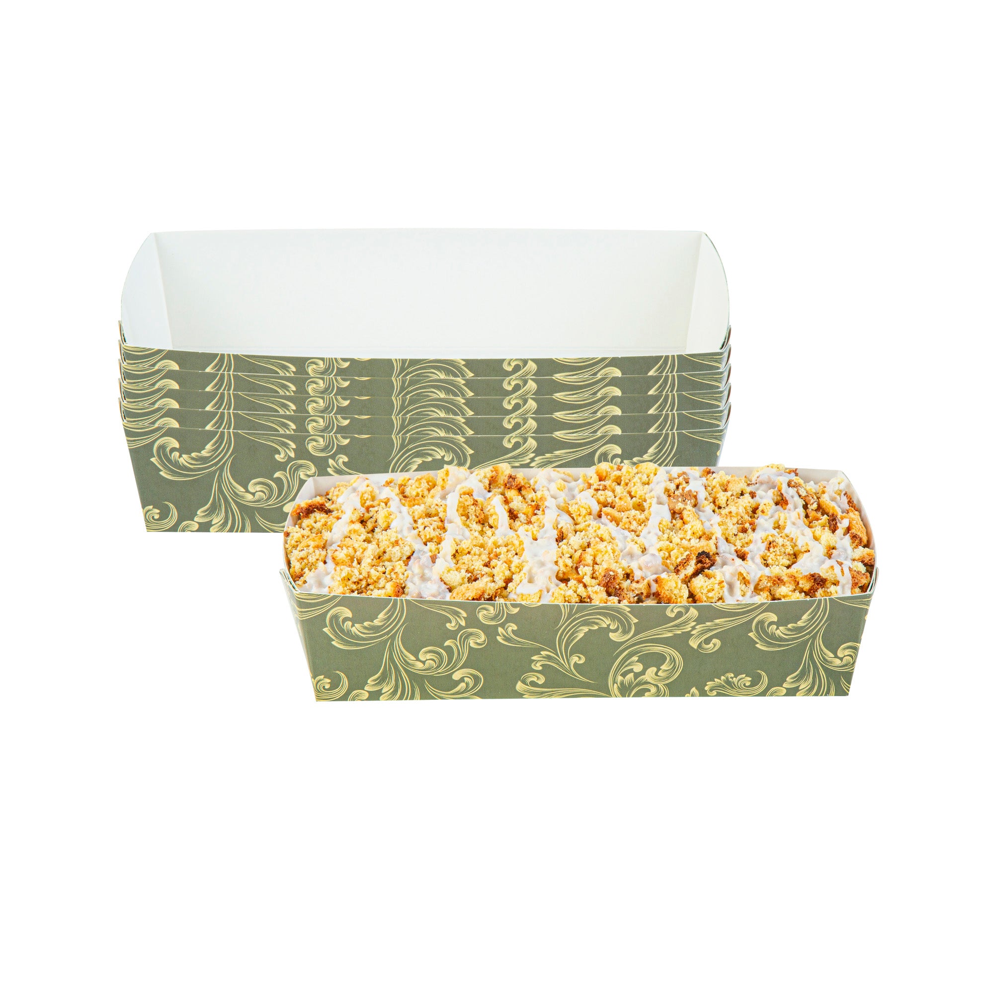 Bake Tek 14 oz Dark Green Vintage Floral Paper Baking Tray - Greaseproof & Eco-Friendly - 7.75
