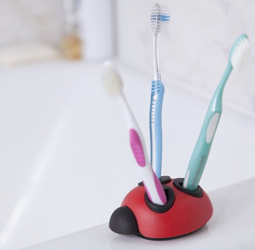 Kikkerland Ladybug Toothbrush Holder - Cute Bathroom Organizer for Kids & Adults - Perfect for Home, Travel, and Dorm Decor
