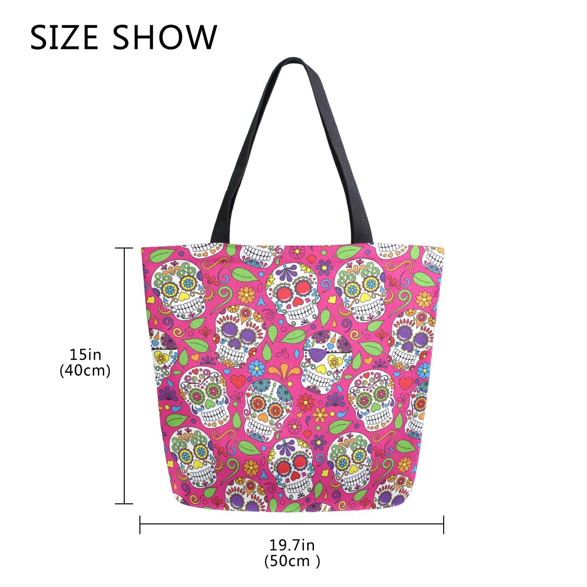Stylish Extra Large Mexican Sugar Skull Floral Canvas Tote Bag - Reusable Grocery Shopping Bag, Beach Travel Tote, Portable Storage Handbag for Women | Perfect for Groceries, Beach Trips, and Everyday Use