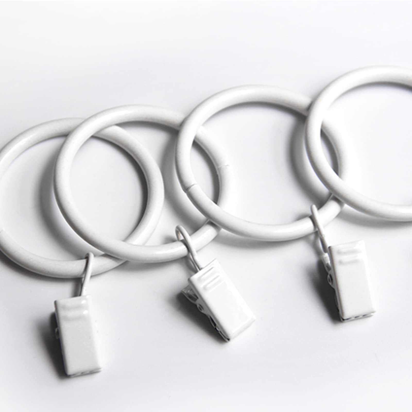 KAIY 14-Pack White Iron Metal Curtain Rings with Clips - 1.25 Inch Interior Diameter Drapery Hooks for Hanging Cafe Curtains, Sheer Panels & Window Treatments - Durable Rust-Resistant Curtain Ring Clips for Home, Office & Bedroom Decor