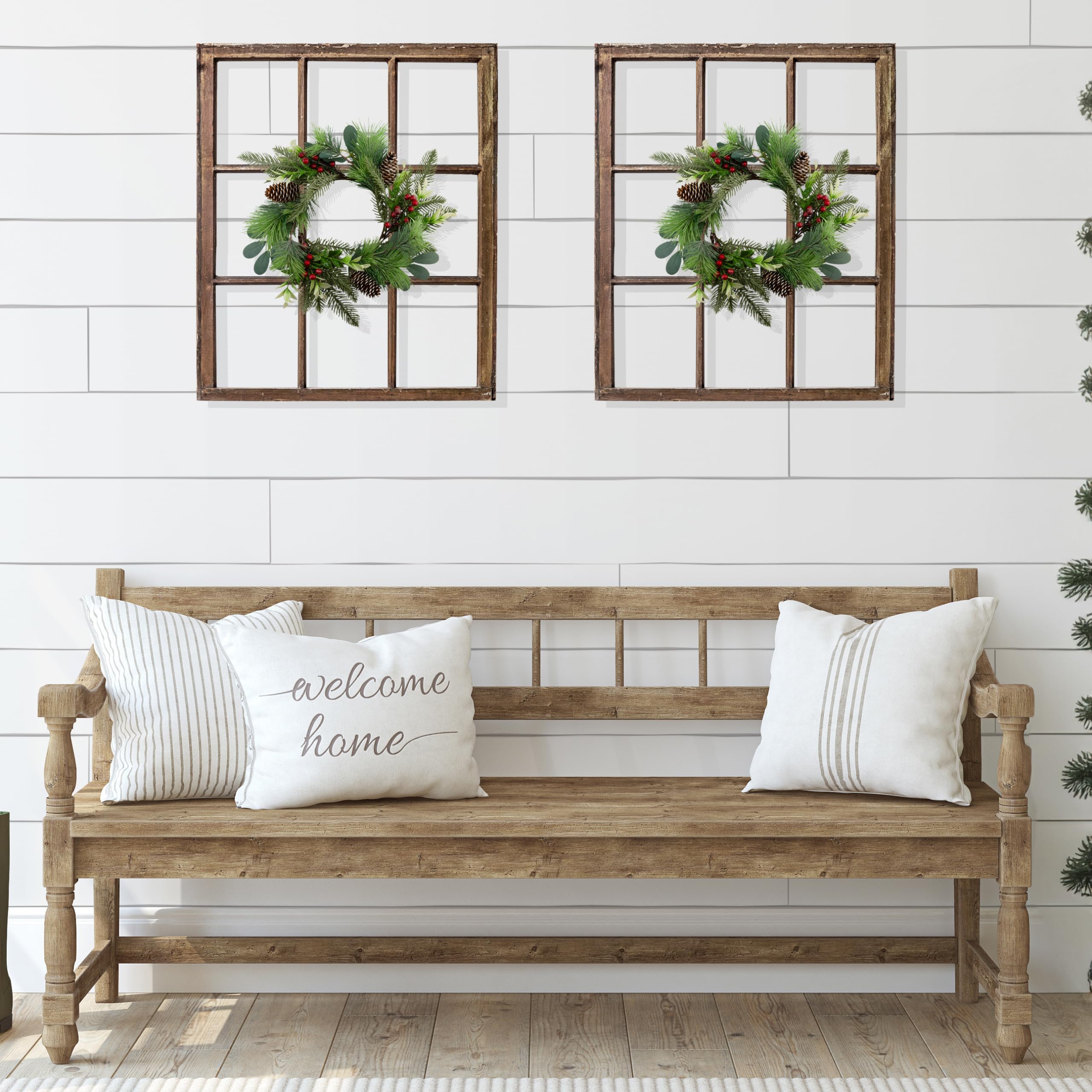 AuldHome Christmas Greenery Candle Wreaths (2-Pack, Evergreen) - Holiday Winter Decorations, Wedding Centerpiece Candle Rings for Fireplace, Table & Door Decor
