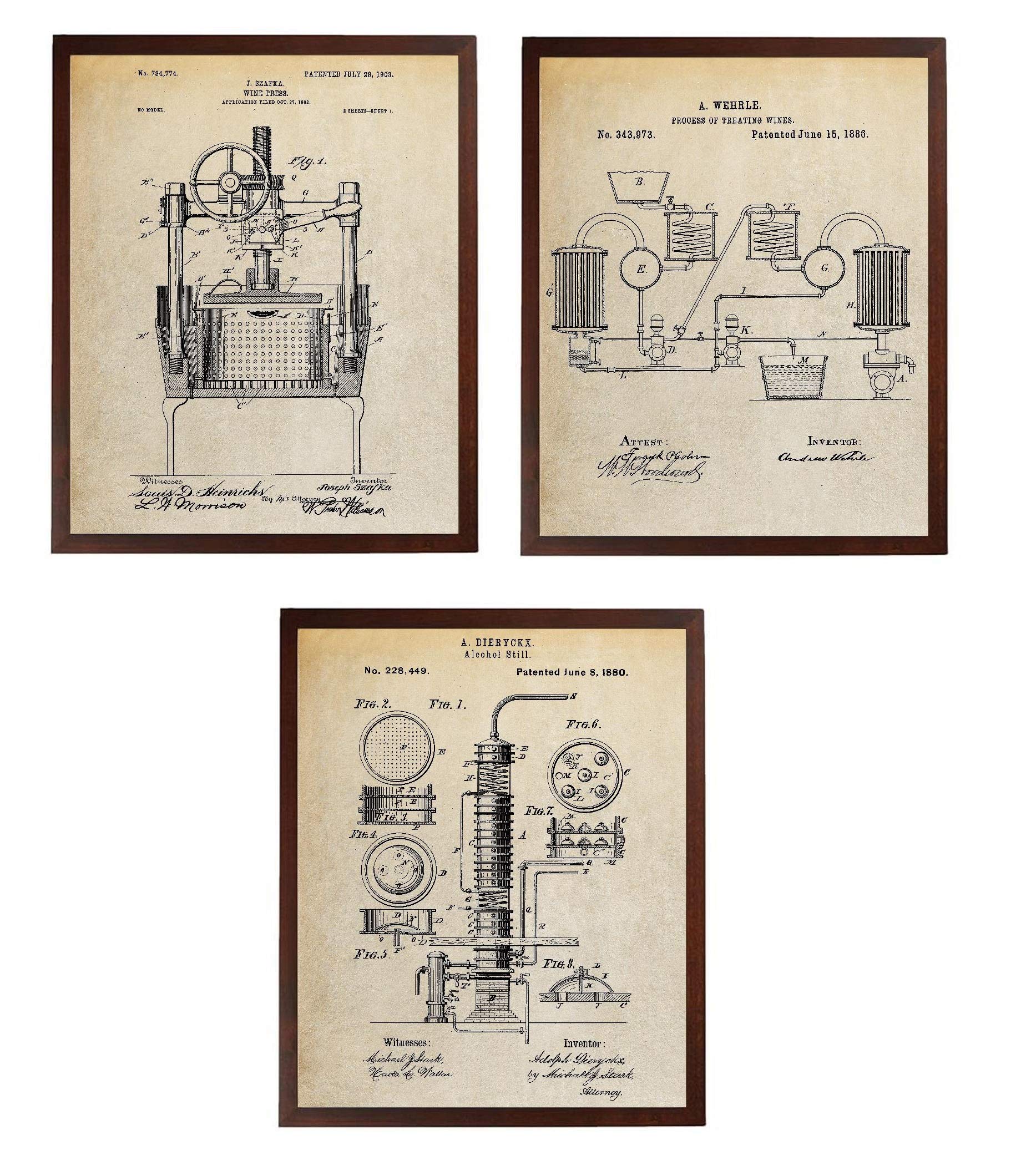 Turnip Designs Wine Press & Alcohol Still Patent Print - Vintage Bar Decor Poster for Wine Gifts & Spirits Lovers (TDP1043) | Perfect for Home Bars, Wine Cellars & Man Caves