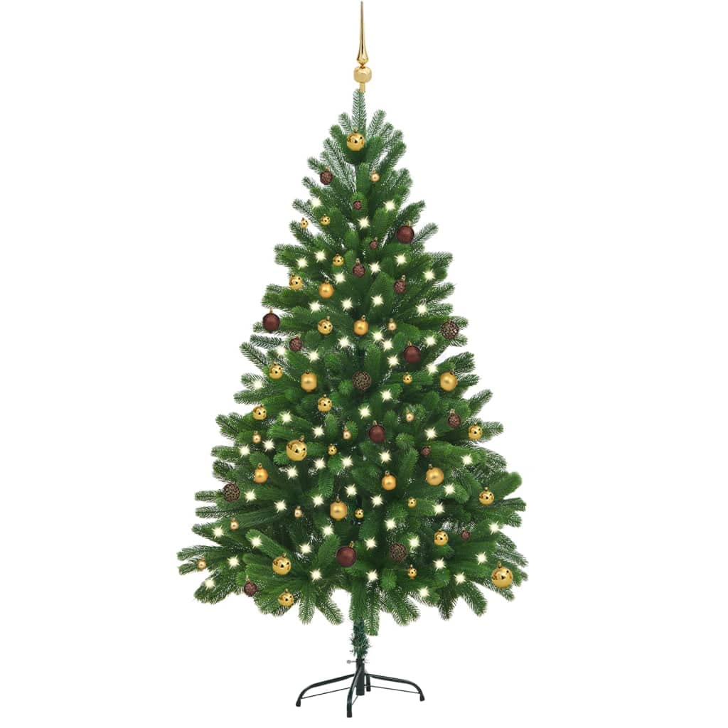 vidaXL 7ft Pre-Lit Artificial Christmas Tree with 300 LED Lights, Realistic PE Needles, Decorative Balls & Tree Topper, Sturdy Metal Stand - Perfect for Living Room, Office & Holiday Decorations