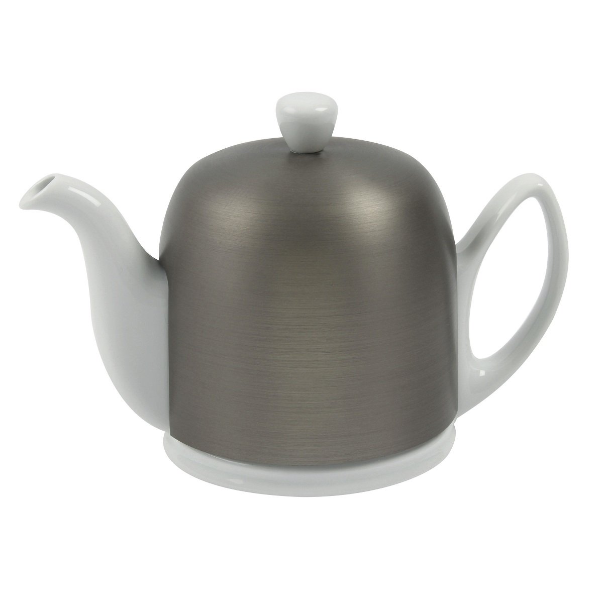 Premium French Porcelain Teapot with Brushed Aluminum Lid - 36oz (6 Cup) Ceramic Loose Leaf Tea Kettle with Removable Infuser - Elegant White Tea Pot for Afternoon Tea, High Tea & Home Decor