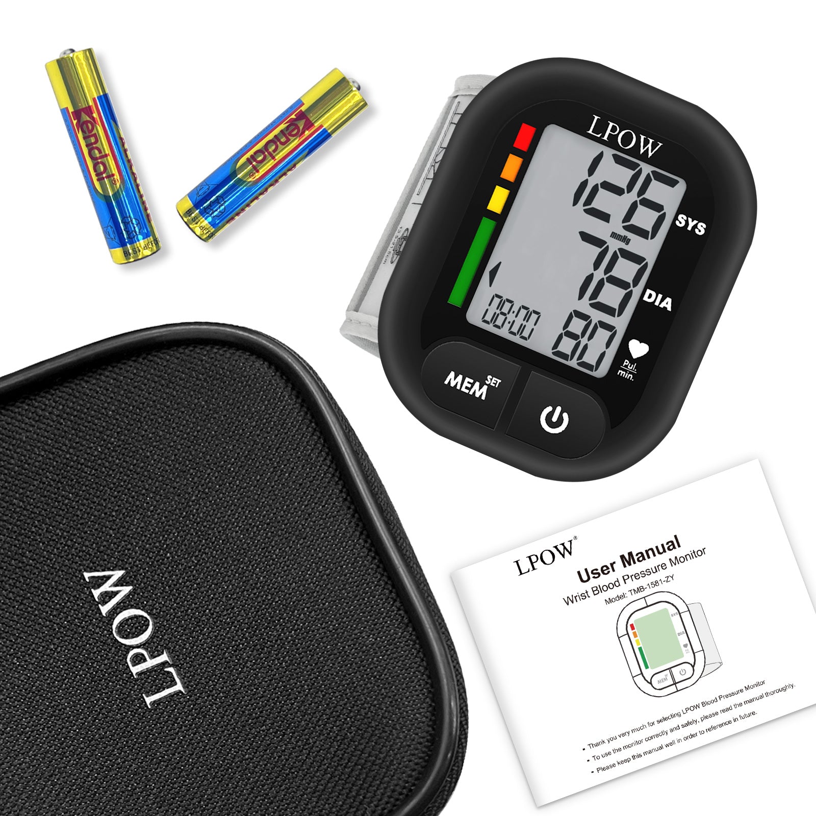 LPOW Wrist Blood Pressure Monitor - Digital BP Machine with Large LCD Display, 99 Memory Storage, Portable Carrying Case - Accurate Home Use for Adults & Seniors - Perfect for Travel, Gym & Daily Health Tracking