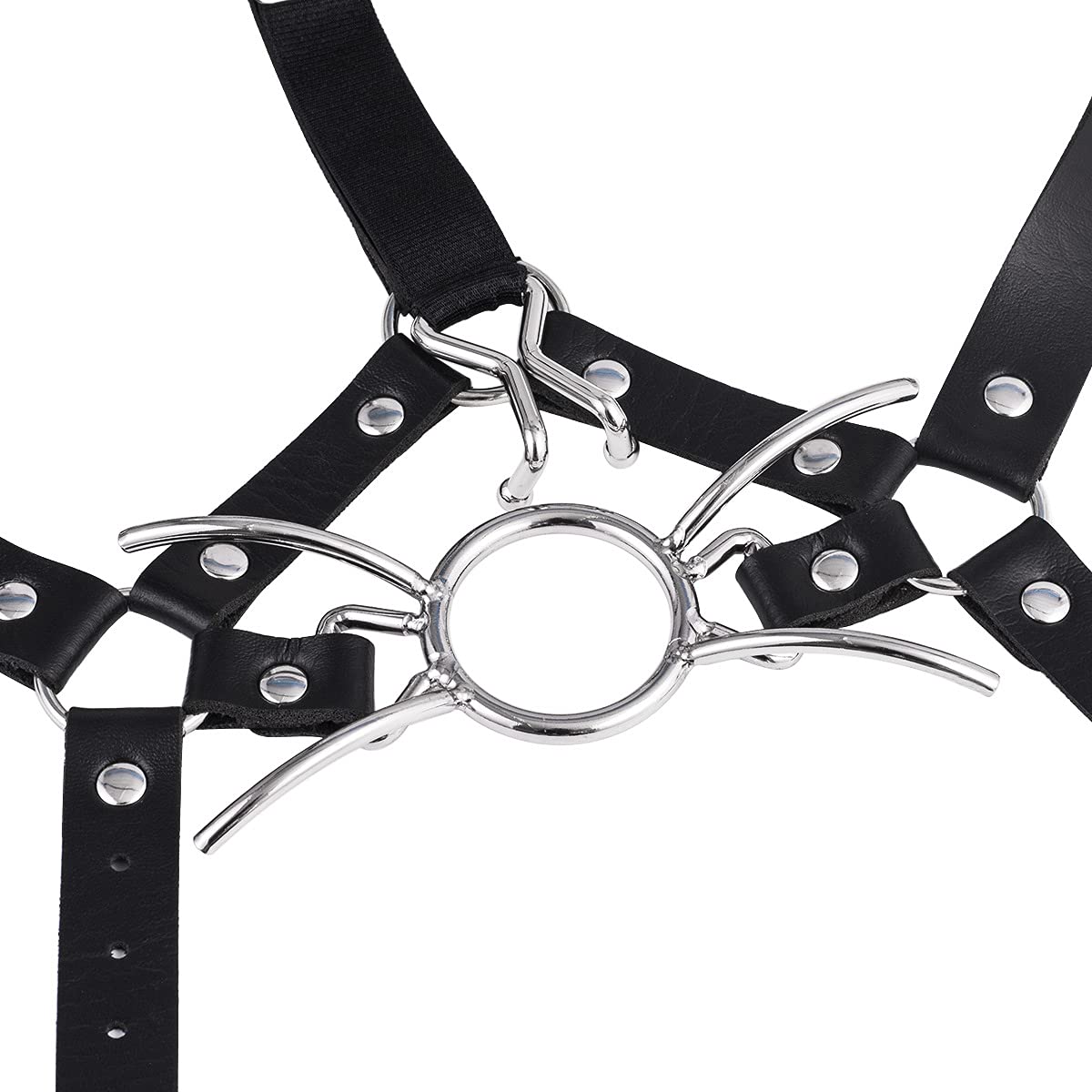 Adjustable Metal Open Mouth Gag with Nose Hook - BDSM Bondage Restraint for Men & Women - Fetish Head Harness for Couples Roleplay, Flirting & Erotic Play - Perfect for Dominance, Submission & Sensory Deprivation Scenes