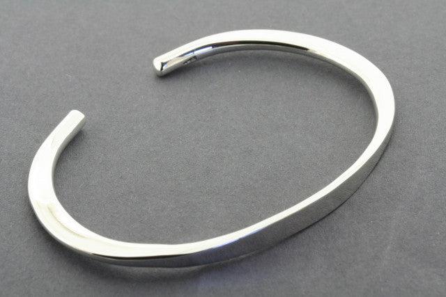 Sterling Silver Flattened Cuff Bracelet - Elegant Stackable Bangle for Women, Perfect for Everyday Wear & Special Occasions