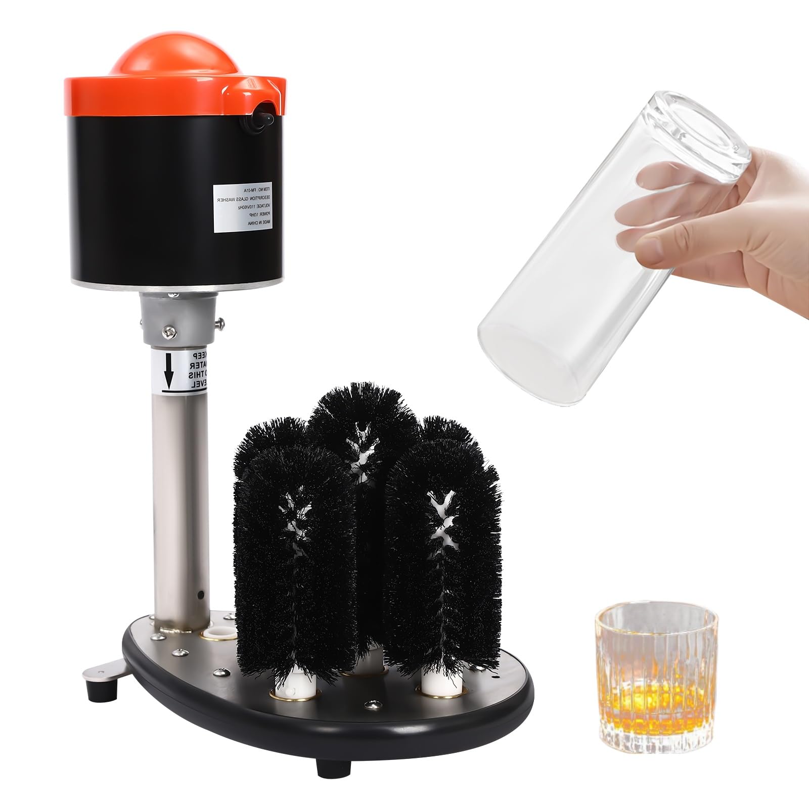 Commercial Electric Glass Washer Machine 110V - 5 Brush Professional Cup & Wine Glass Cleaner (800 Cups/Hour) for Hotels, Bars, Cafes & Catering Services | Fast US Stock (Red) | Perfect for High-Volume Glass Cleaning in Restaurants, Breweries & Event Venues