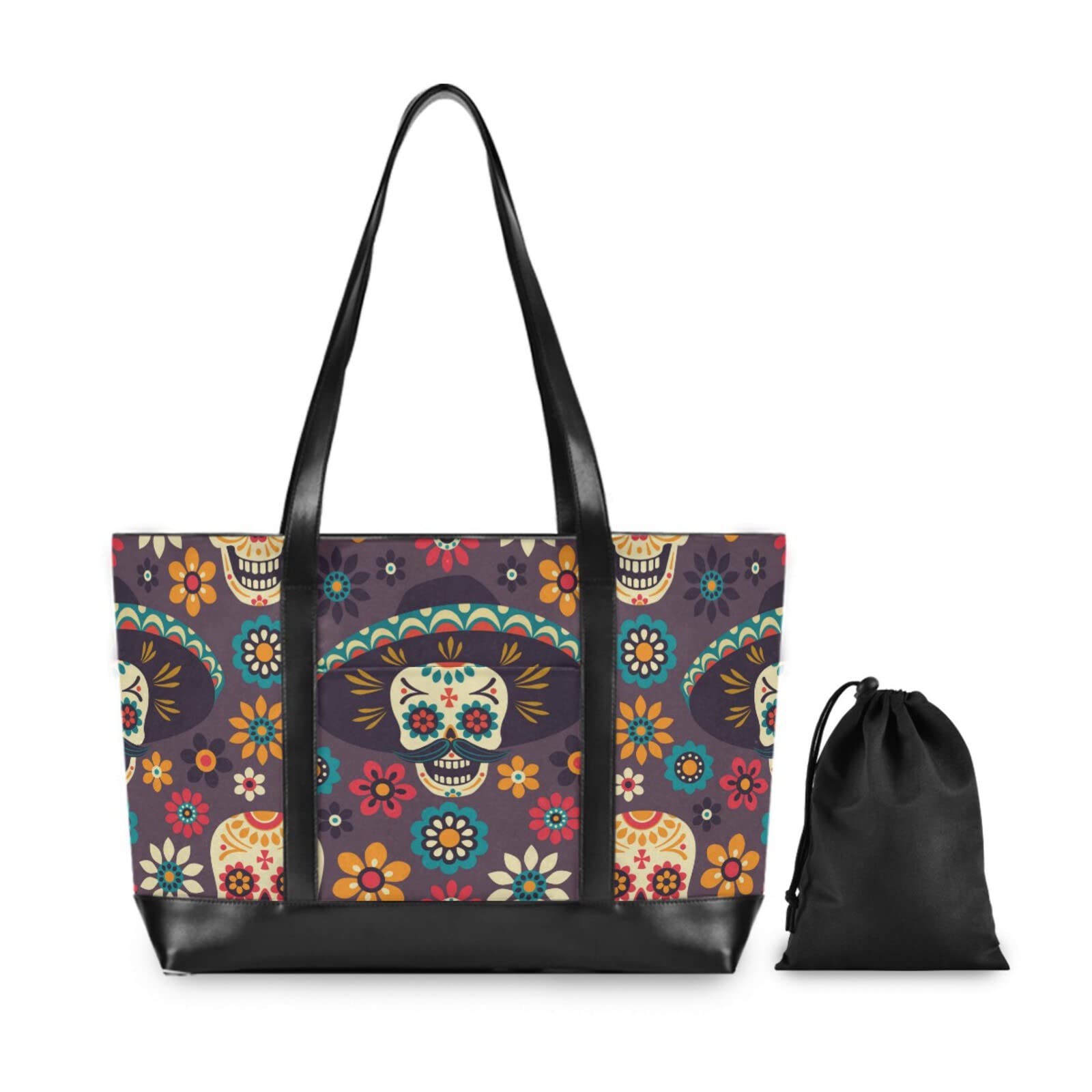 Skull Roses Women's 15.6 Inch Laptop Tote Bag - Canvas Teacher Work Bag, Computer Briefcase & Shoulder Handbag for Office, School & Business Travel