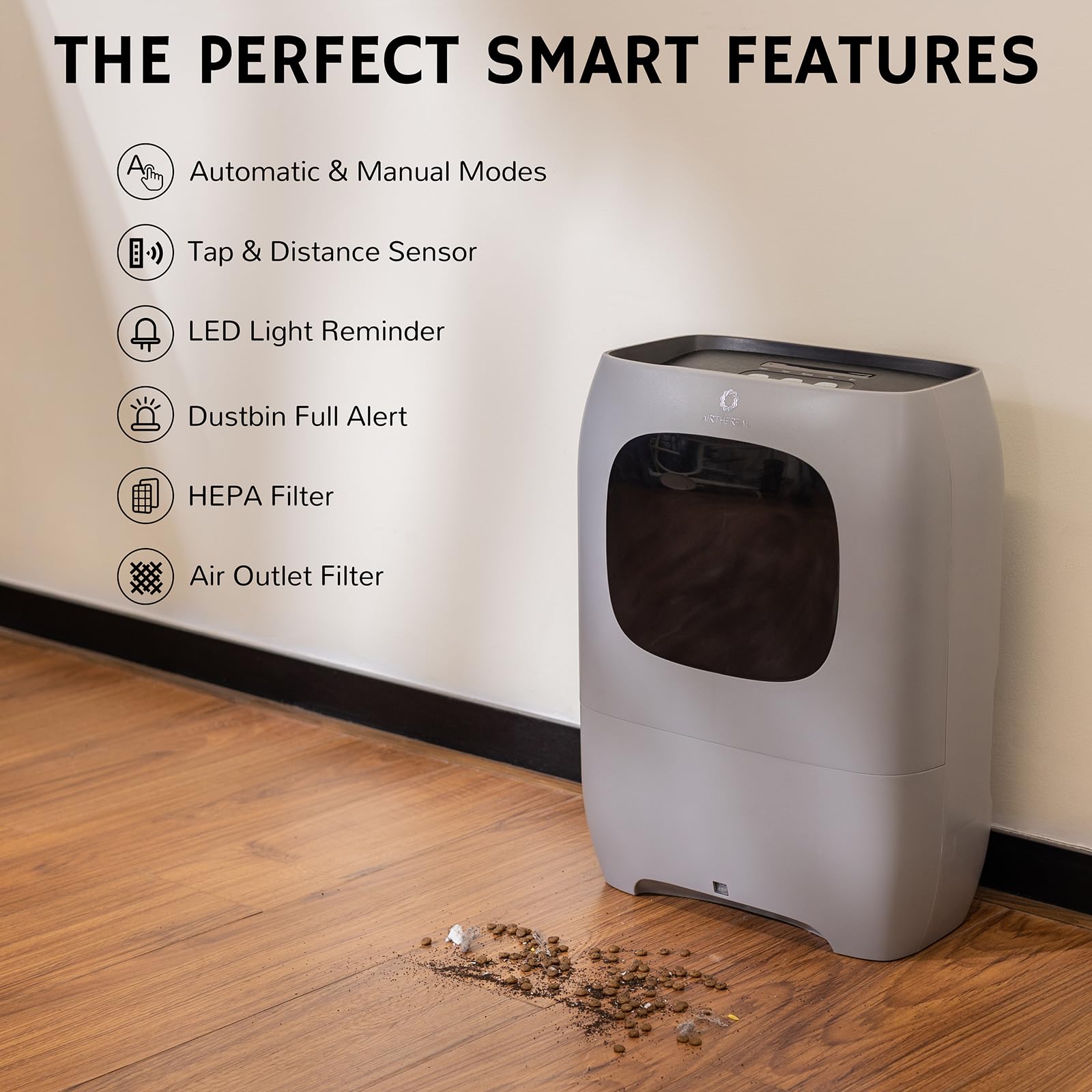 AIRTHEREAL T1 Touchless Automatic Dustpan Vacuum - 2 Modes (Ultra Fast & Powerful) | 20KPa Max Suction Corded Canister Vacuum for Pet Hair, Food Crumbs, Dirt | Ideal for Salon, Kitchen & Home Cleaning