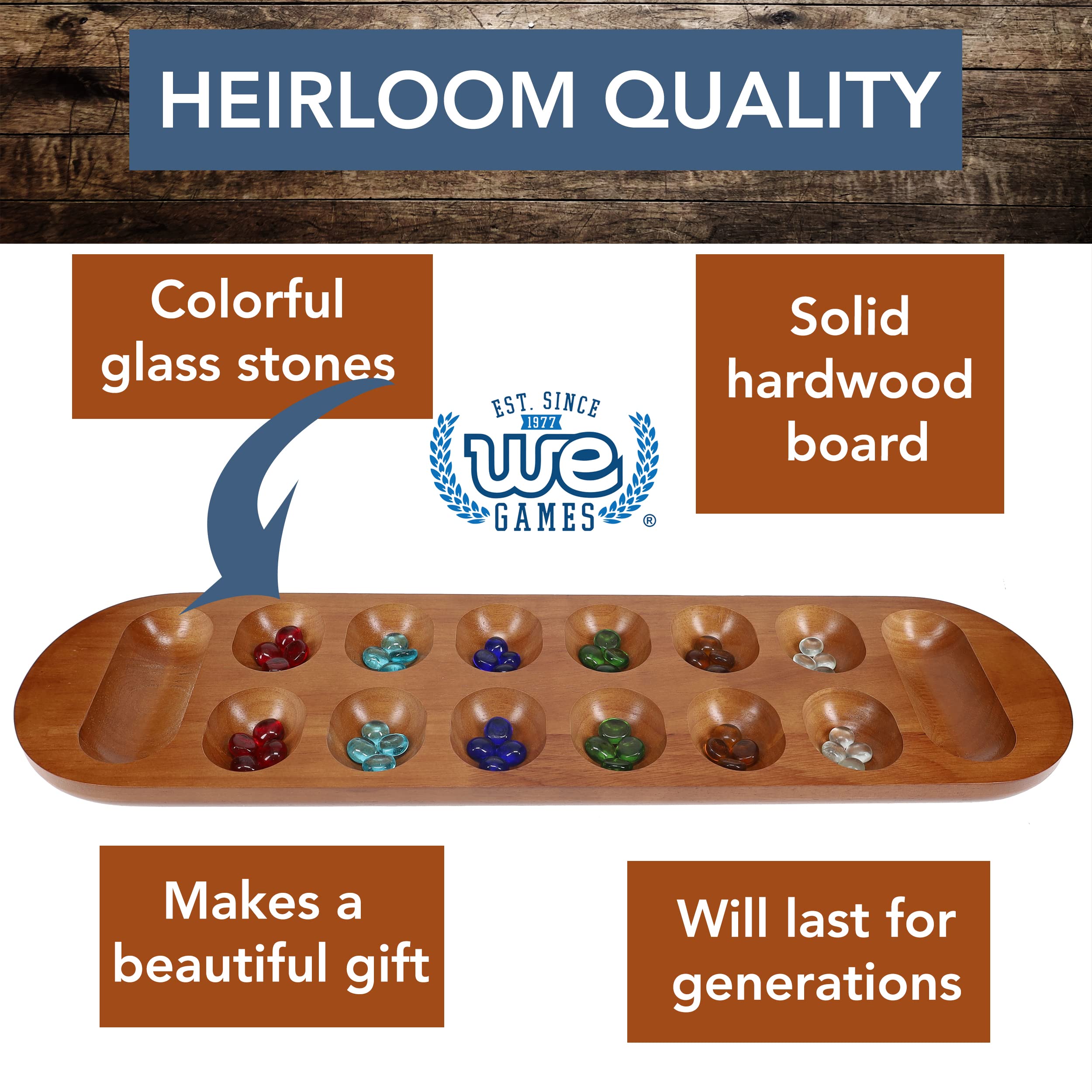 Premium African Stone Game Coffee Table - Solid Walnut Stained Wood for Living Room, Game Night & Stylish Home Decor