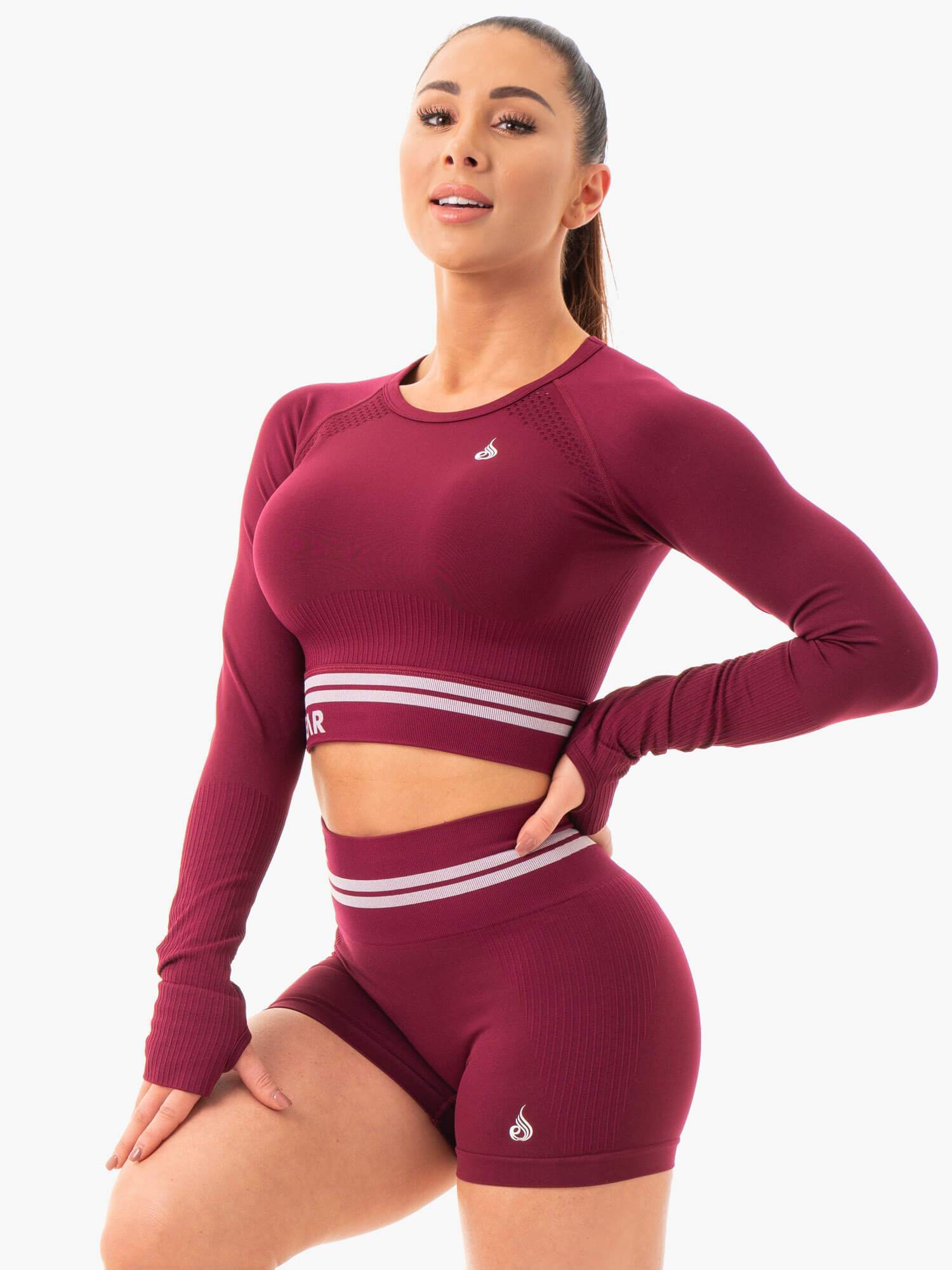 Freestyle Seamless Long Sleeve Crop Top - Burgundy Red for Women | Yoga, Workout & Casual Wear