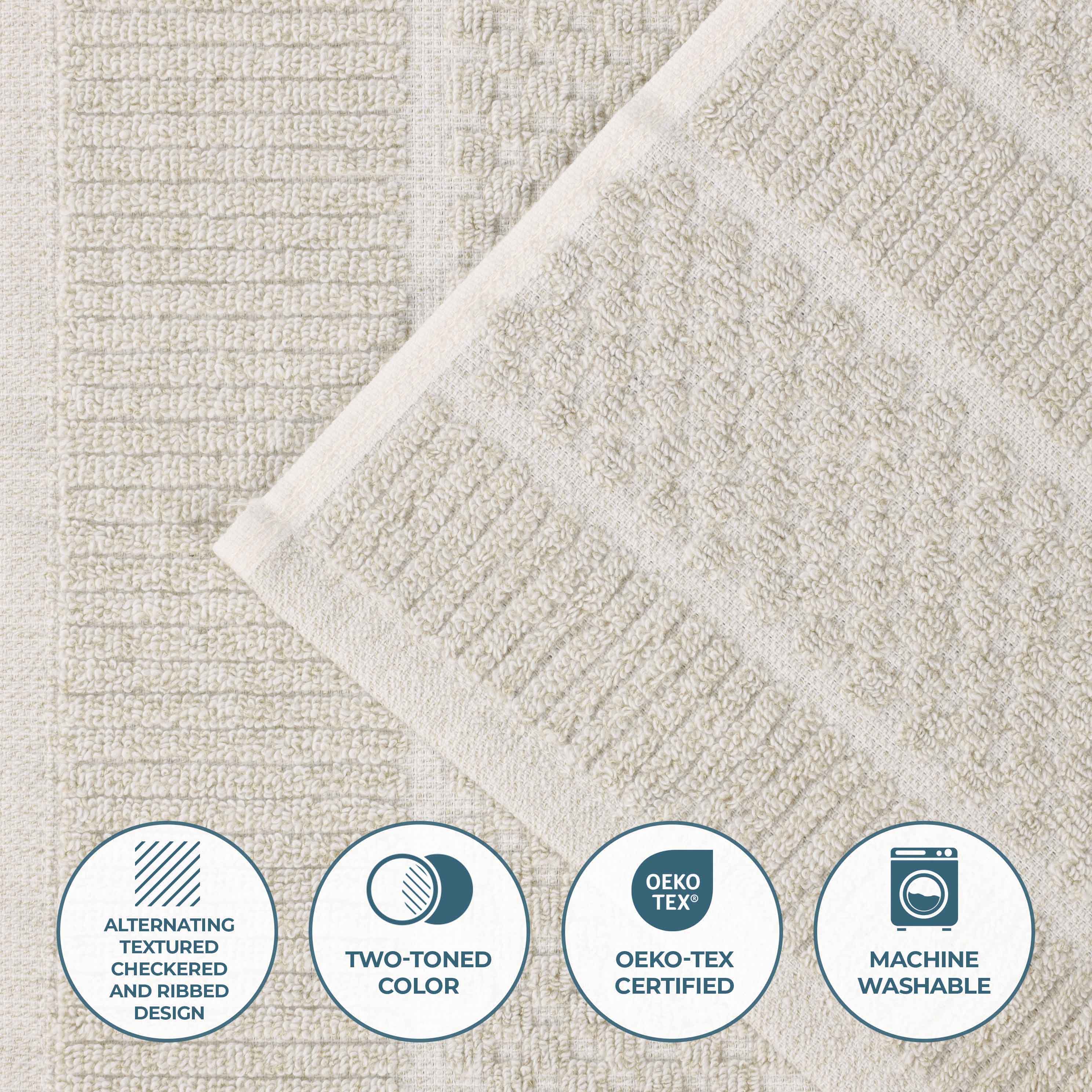 Soft Naples Cotton Blend Checkered & Ribbed Bath Towels Set of 2 - Extra Large Absorbent Bath Sheets for Spa, Beach & Luxury Bathroom
