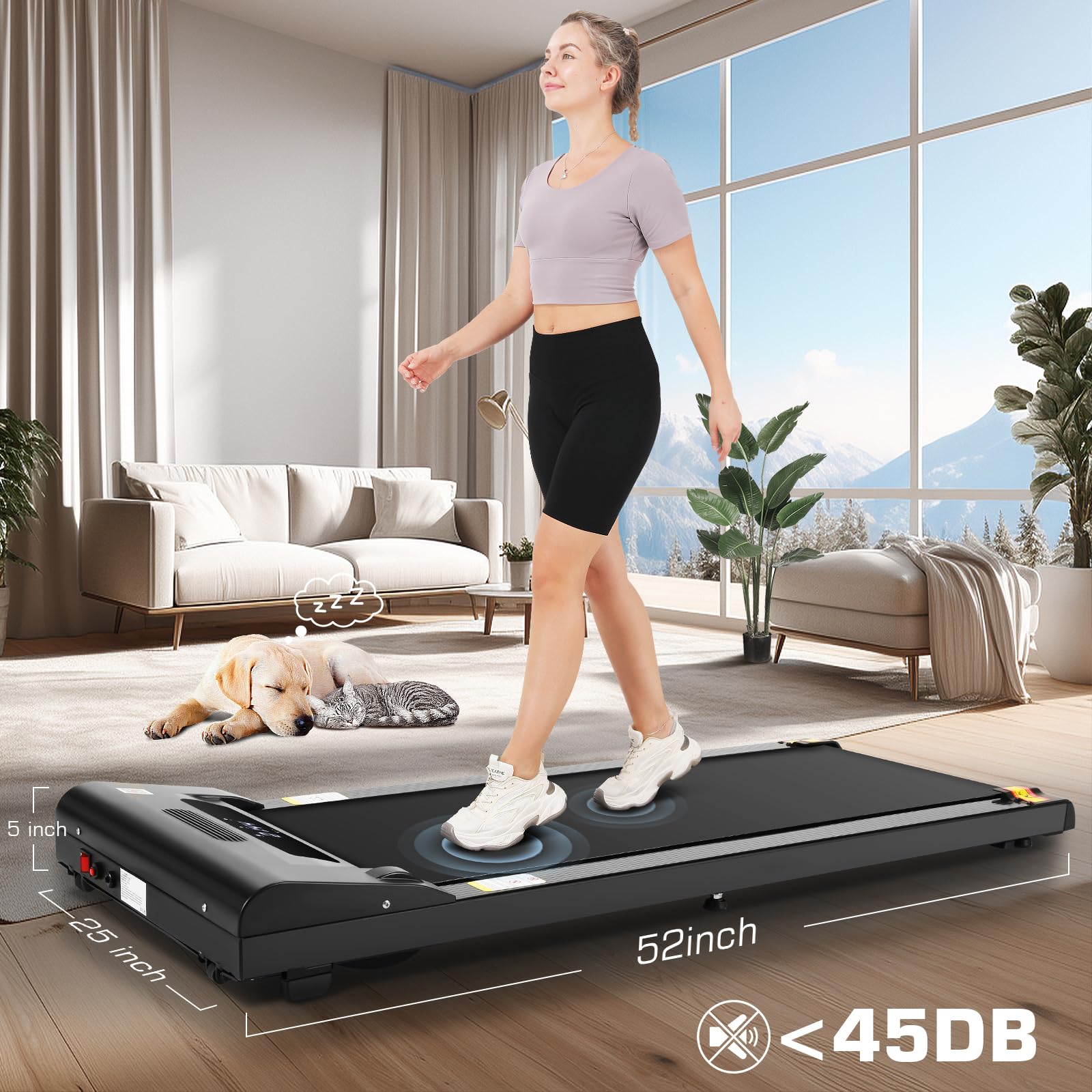Under Desk Walking Pad Treadmill for Home Office - 2.5HP Portable Walking Machine with 300 lb Weight Capacity, Compact Jogging & Running Equipment with Remote Control & LED Display - Perfect for Small Spaces, Work from Home & Low-Impact Exercise