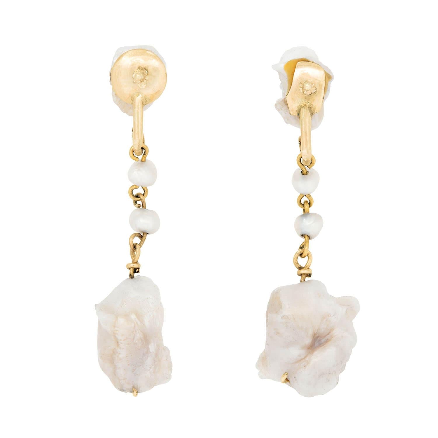 14K Gold Victorian Pearl Drop Earrings for Women - Elegant Dangle Jewelry for Weddings, Parties & Special Occasions