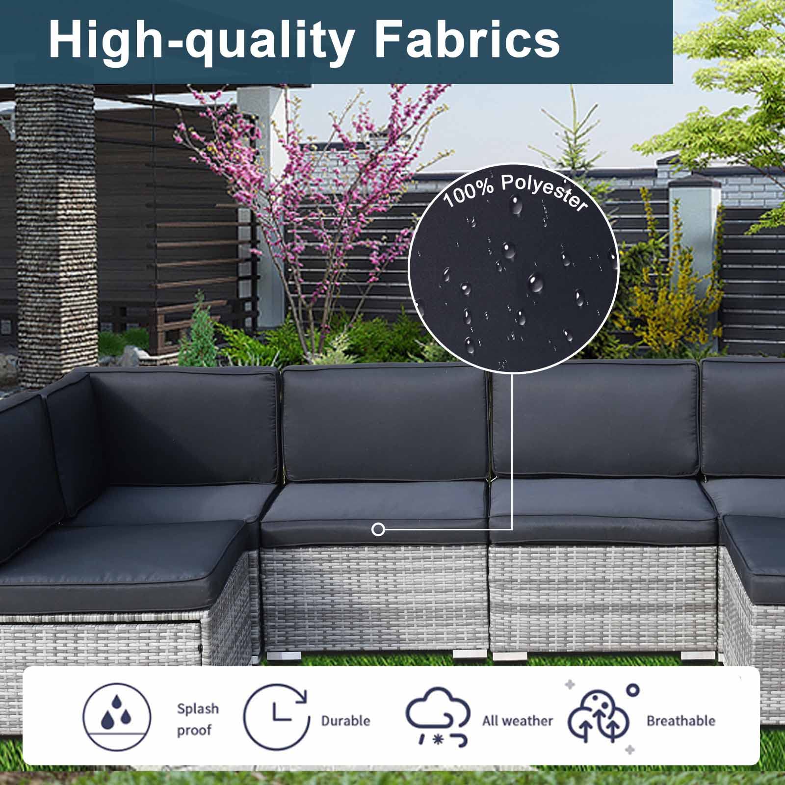 Waterproof Outdoor Patio Cushion Covers Set of 14 - Replacement Furniture Covers for Sofa, Chair & Bench - All Weather Durable UV Resistant - Black (Covers Only) - Perfect for Backyard, Deck & Poolside Lounging