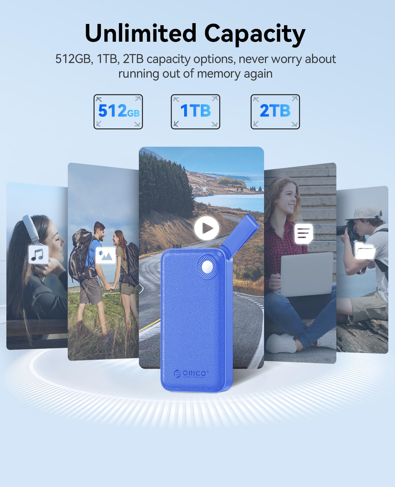 ORICO 1TB Portable SSD - Ultra-Fast 2000MB/s USB 3.2 Gen 2x2 External Solid State Drive, Compact & Lightweight with USB-C to C/A Cable - Perfect for Smartphones, Tablets, Laptops, Gaming & 4K Video Editing