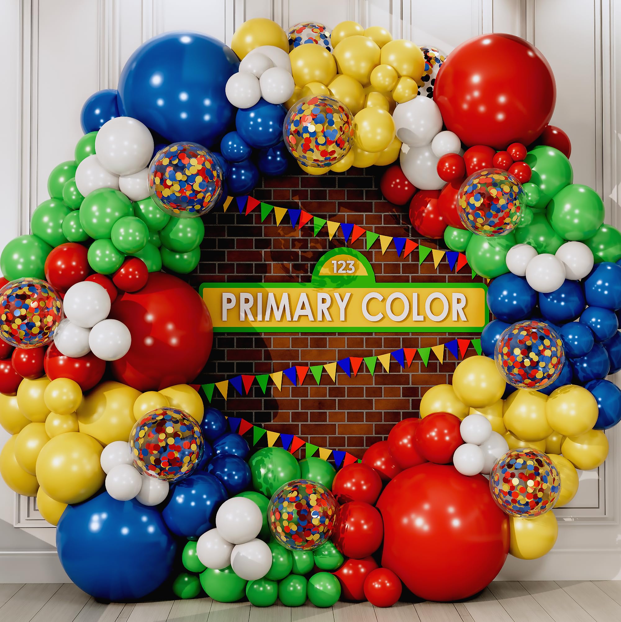 Sesame Street Balloons Arch Kit & Garland - Small & Large Red, Blue, Green Balloons for Birthday Party Decorations - Perfect for Elmo Circus, Carnival, Super Mario Themed Parties & Events