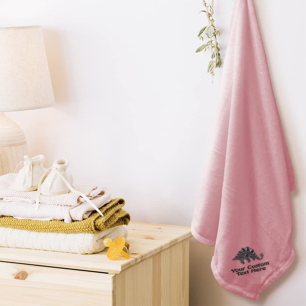Custom Embroidered Dinosaur Baby Blanket for Boys & Girls - Soft Nursery Bedding with Silver Accents | Perfect for Cribs, Strollers & Gift Registries