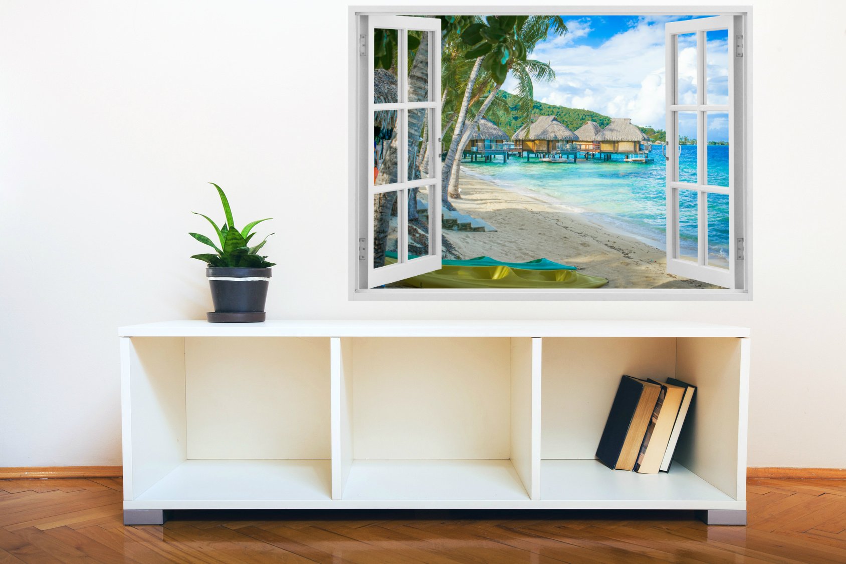 Mi Alma 3D Removable Vinyl Wall Mural Stickers - White Window Frame Design with Realistic Views - Easy Peel & Stick Wall Decals for Home & Office Decor - Perfect for Living Room, Bedroom, Nursery and Commercial Spaces