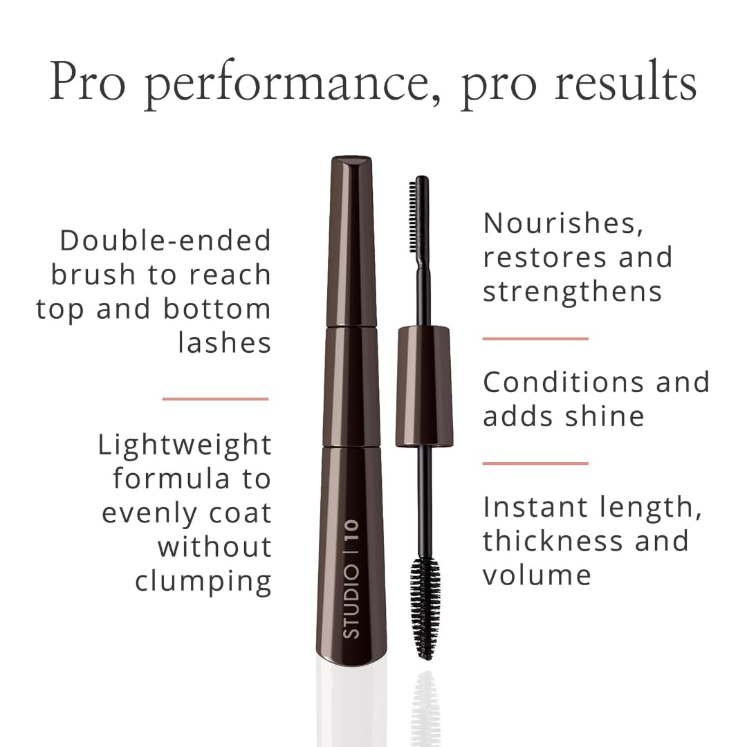 Studio 10 Black Mascara for Mature Women - Lengthening & Volumizing Tubing Mascara with Lash Lift Effect - Waterproof Formula Infused with Hyaluronic Acid (8ml) - Perfect for Everyday Wear, Special Occasions & Sensitive Eyes