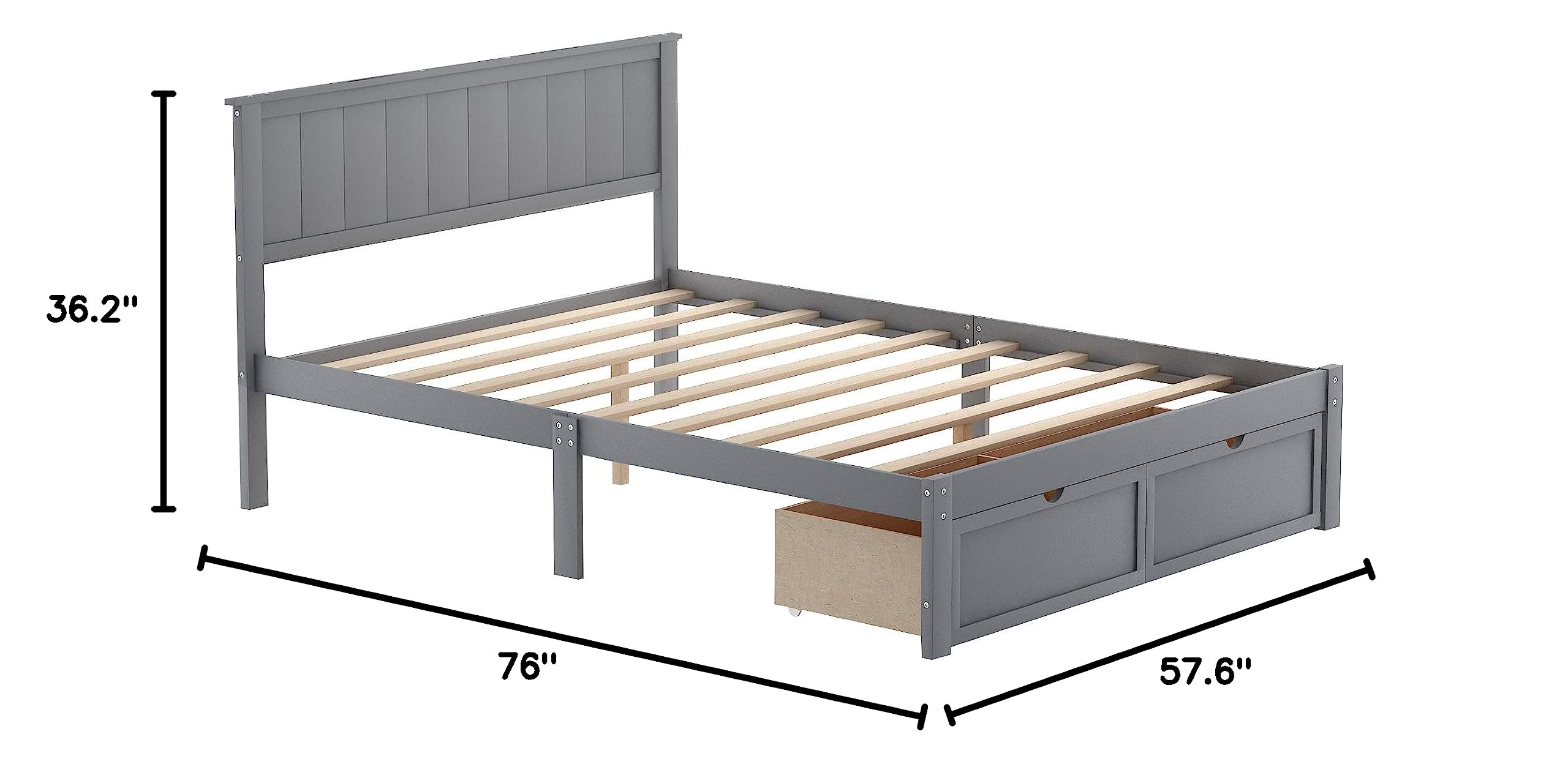 Full Size Platform Bed Frame with Under-Bed Storage Drawers - Gray Wooden Bed Frame for Master Bedroom, Guest Room & Small Spaces - Sturdy & Modern Bed Base with Ample Storage Space