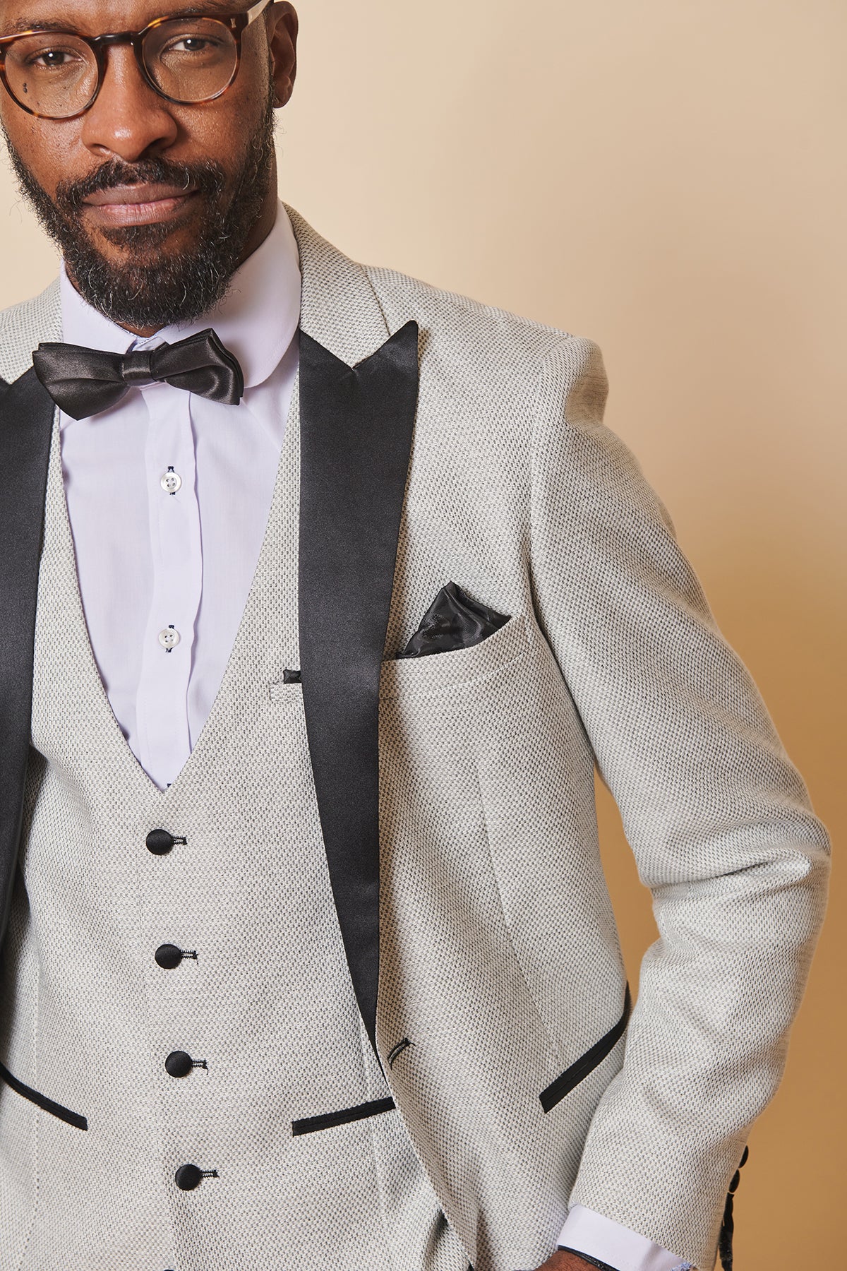 Spencer Men's Stone Tuxedo Lapel 3-Piece Suit Set - Formal Wedding, Prom & Business Attire