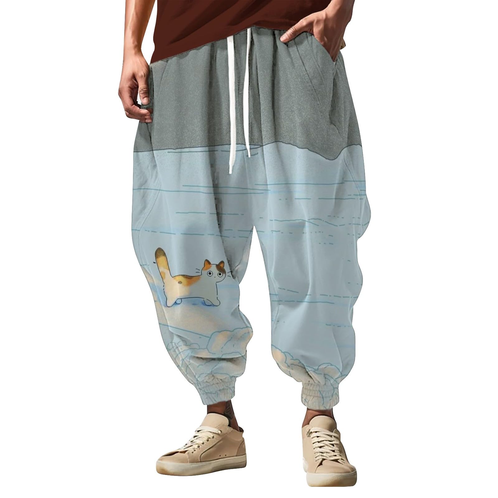 Men's Harem Pants - Hip Hop Joggers Casual Sweatpants - Blue Large 34