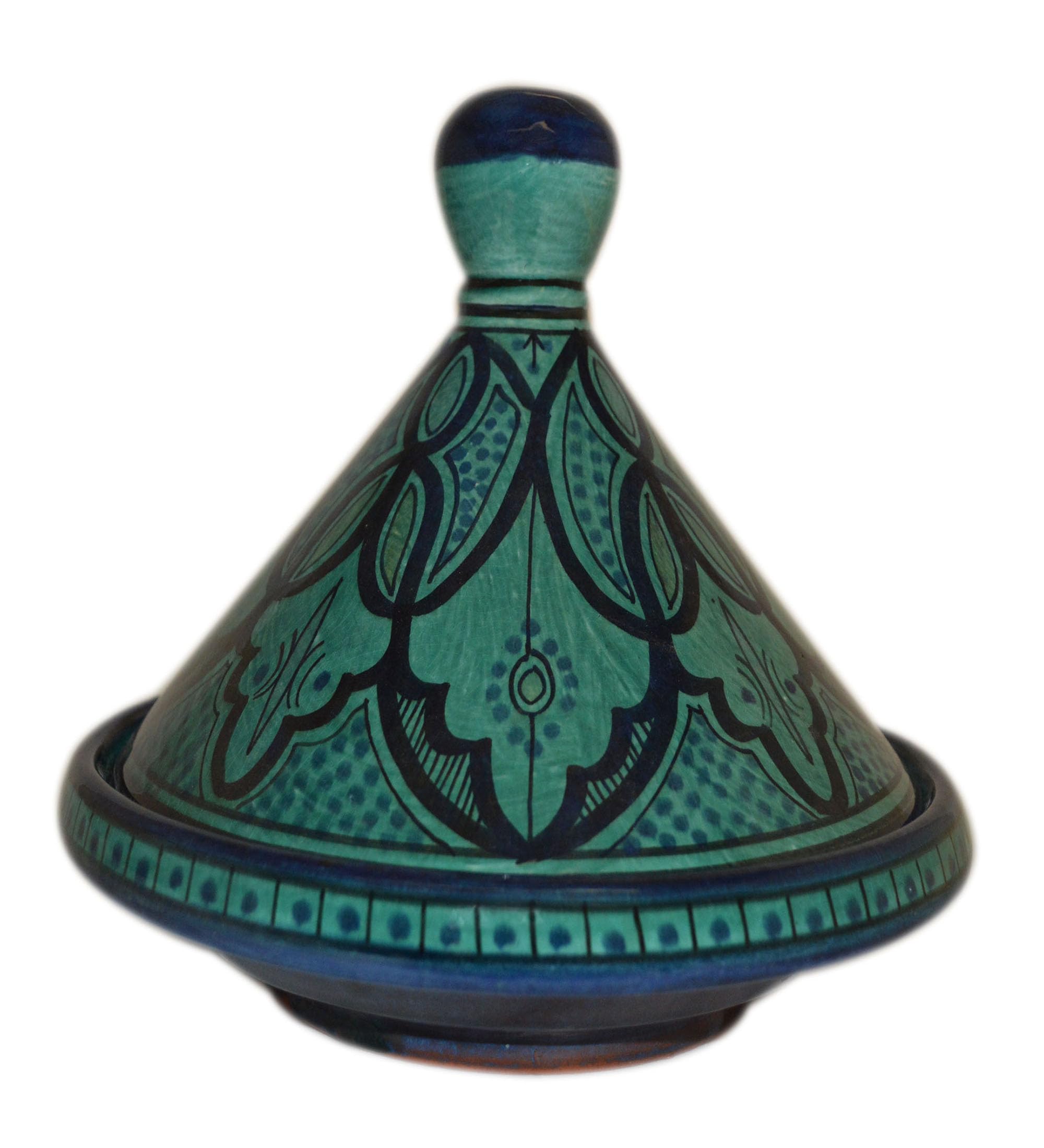Authentic Moroccan Handmade Ceramic Serving Tagine - 8 Inch Traditional Cookware with Vivid Aqua Colors | Perfect for Couscous, Stews & Middle Eastern Cuisine Dinner Parties