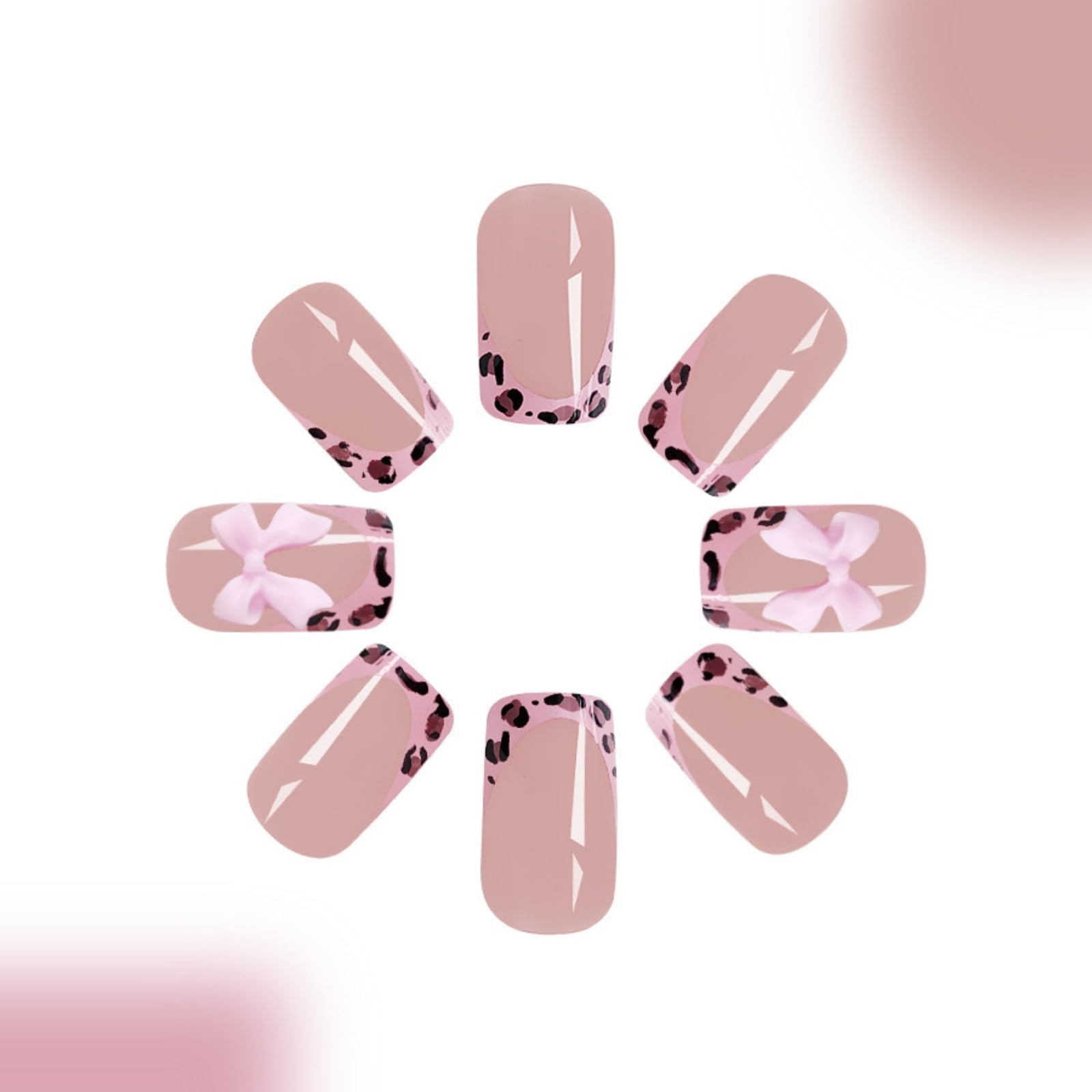 **Pink Leopard Print Press On Nails - Short Coffin French Tip Fake Nails | 24PCS Reusable Glue-On Nails for Women | Perfect for Parties, Weddings & Daily Wear**
