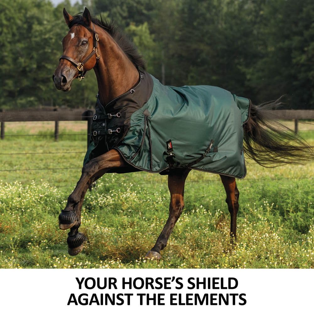 Extreme II Contour Collar Horse Turnout Blanket - 1680D Waterproof Winter Horse Blanket with Surcingle | Heavy Duty Horse Coat for Cold Weather Riding & Stable Use