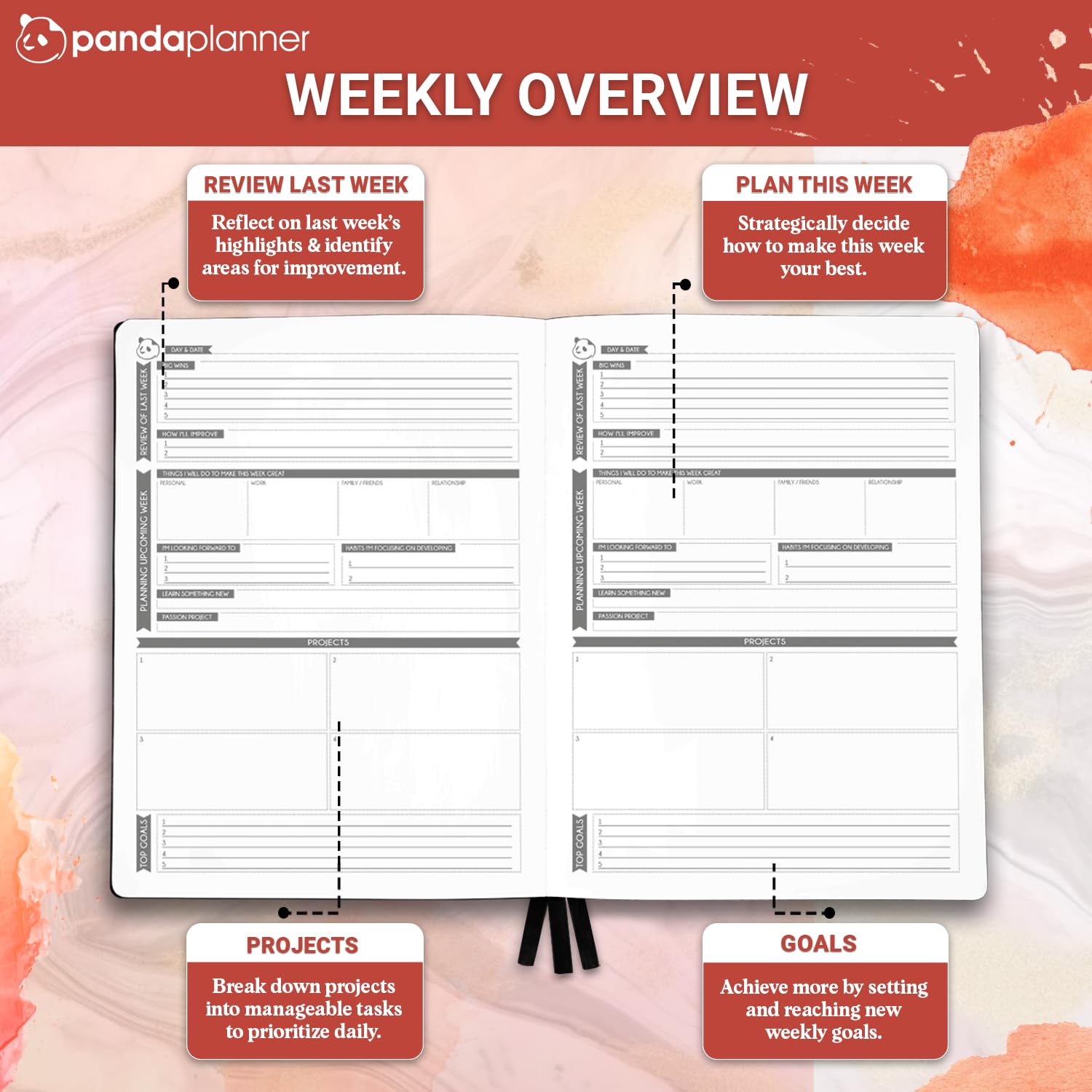 Panda Planner Pro 2025 Undated Daily Planner with Hourly Schedule - 8.5