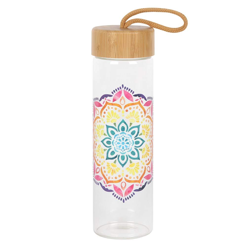 Unique Mandala Glass Water Bottle with Straw - 32oz BPA-Free Reusable Water Bottle for Yoga, Gym & Outdoor Activities