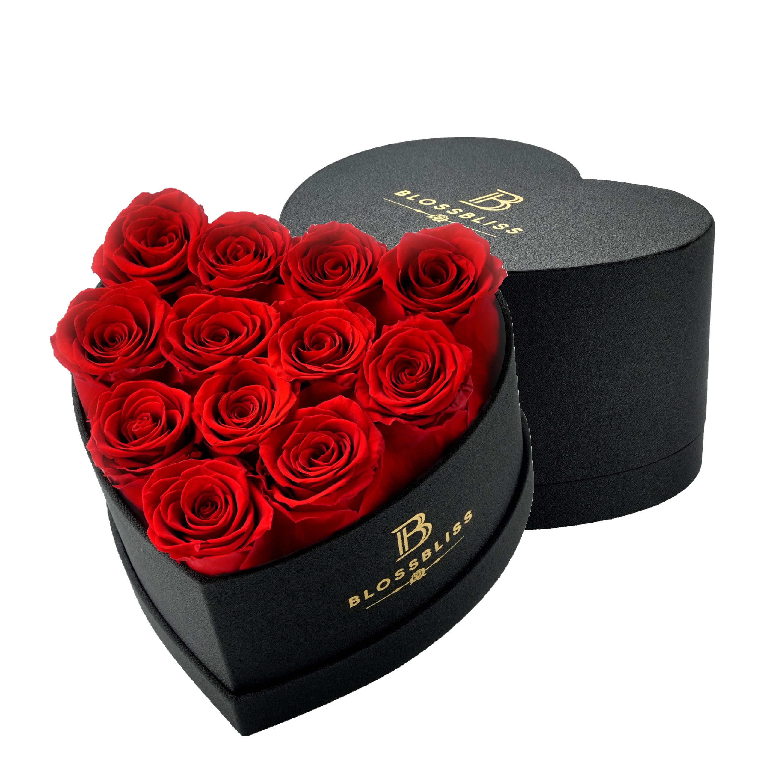BLOSSBLISS 12-Piece Preserved Red Roses in Heart-Shaped Box - Eternal Love Gift for Wife, Anniversary, Valentine's Day & Mother's Day - Perfect for Romantic Surprises, Home Decor & Special Occasions