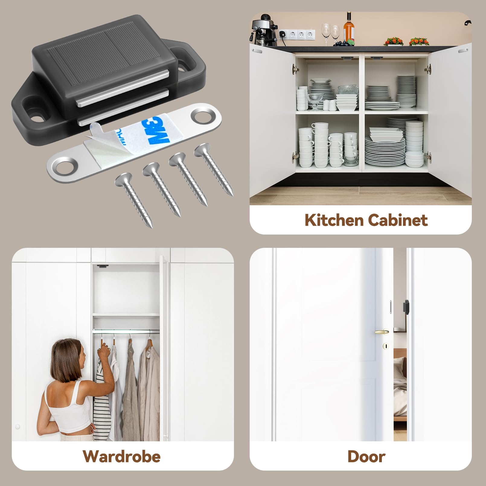 6 Pack Black Magnetic Cabinet Catch - Strong Magnetic Door Latch for Kitchen Drawers & Closets | Secure Closure Solution for Cabinets, Wardrobes & Furniture | Durable Home Organization Accessory