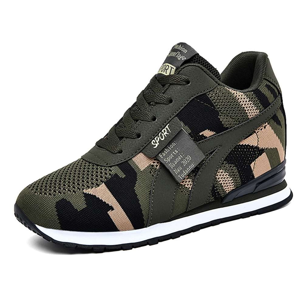 WILTENA Women's Camouflage Mesh Sneakers - Breathable Invisible High Heel Wedge Platform Shoes for Casual Wear, Outdoor & Fashion