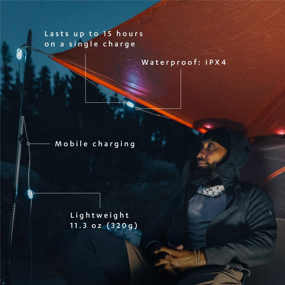 MPOWERD Luci Solar String Lights - Waterproof Outdoor Solar Powered LED Fairy Lights with 8 Modes & 10ft Cord for Garden, Patio, Party, Wedding Decoration