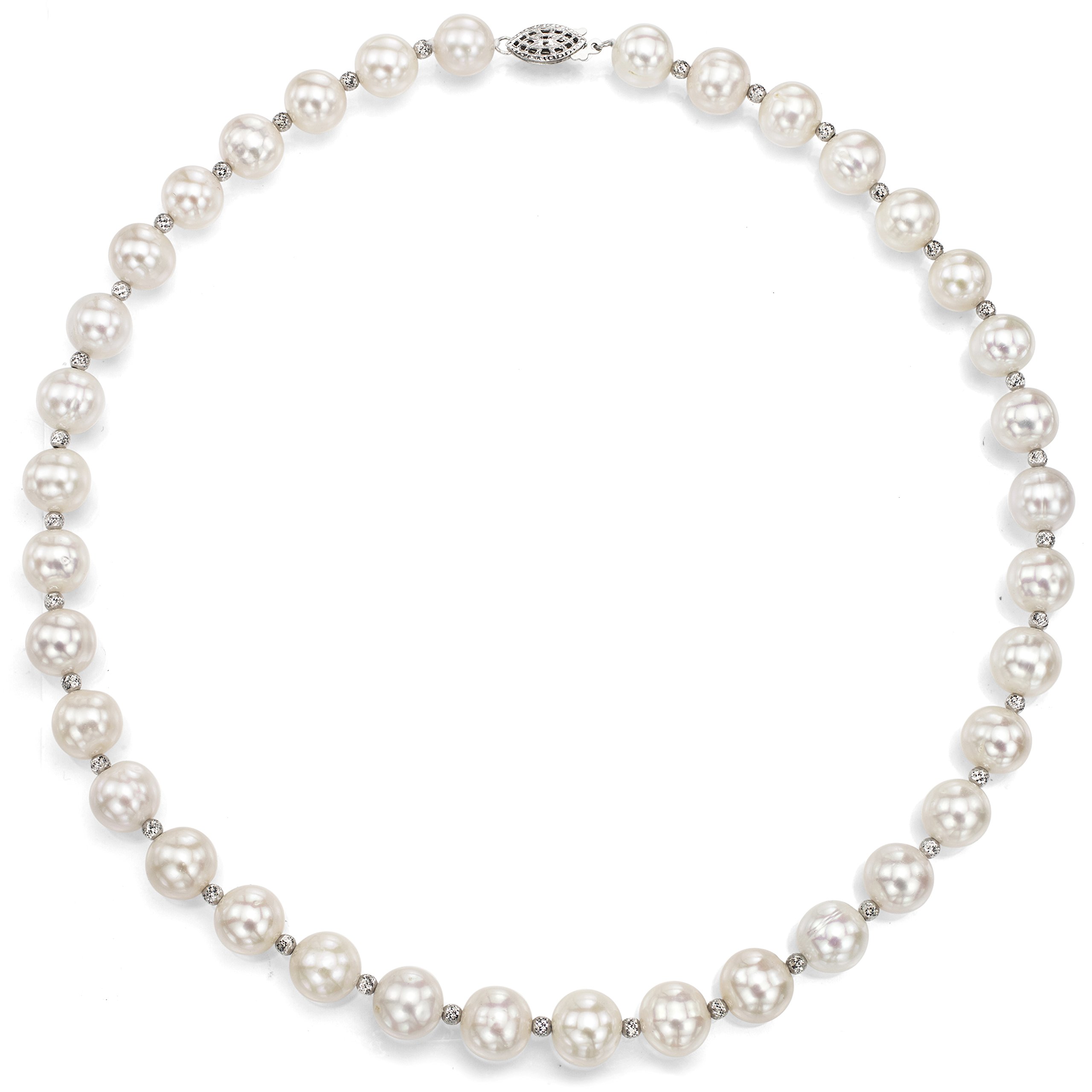 Elegant 7-7.5mm White Freshwater Cultured Pearl Necklace with Sparkling Sterling Silver Beads - 18 Inch Chain - Perfect for Weddings, Anniversaries & Formal Occasions