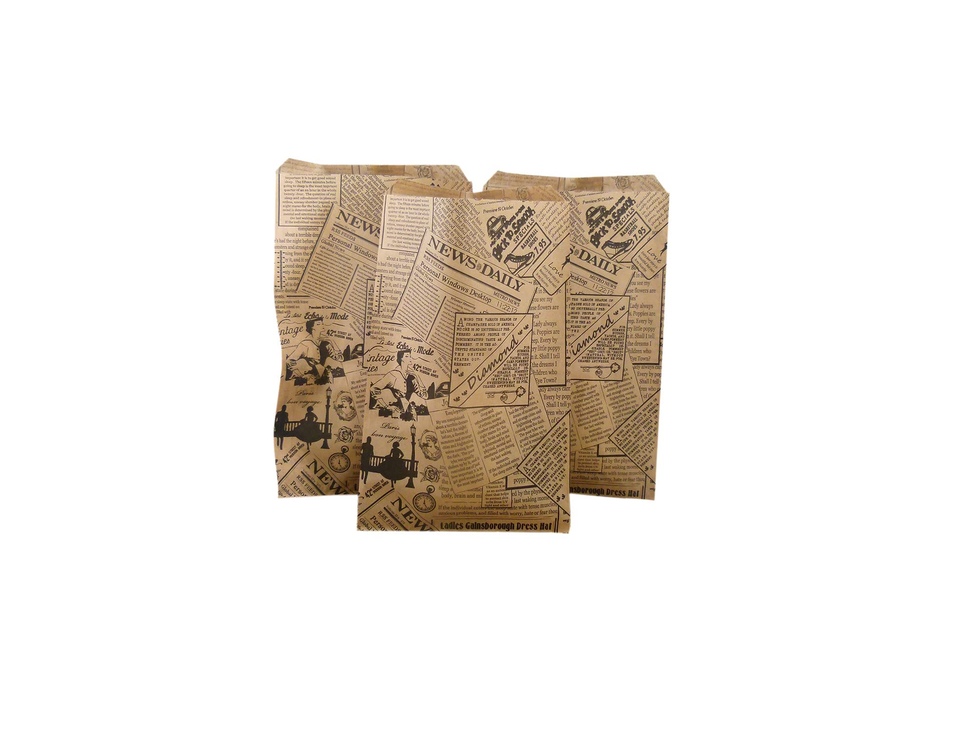 50 Pack 6x9 Inches Newspaper Print & Patterned Gift Bags - Eco-Friendly Party Favor Bags for Candy, Cookies, Merchandise, Pens | Perfect for Birthdays, Weddings, Baby Showers, Holidays & Corporate Events