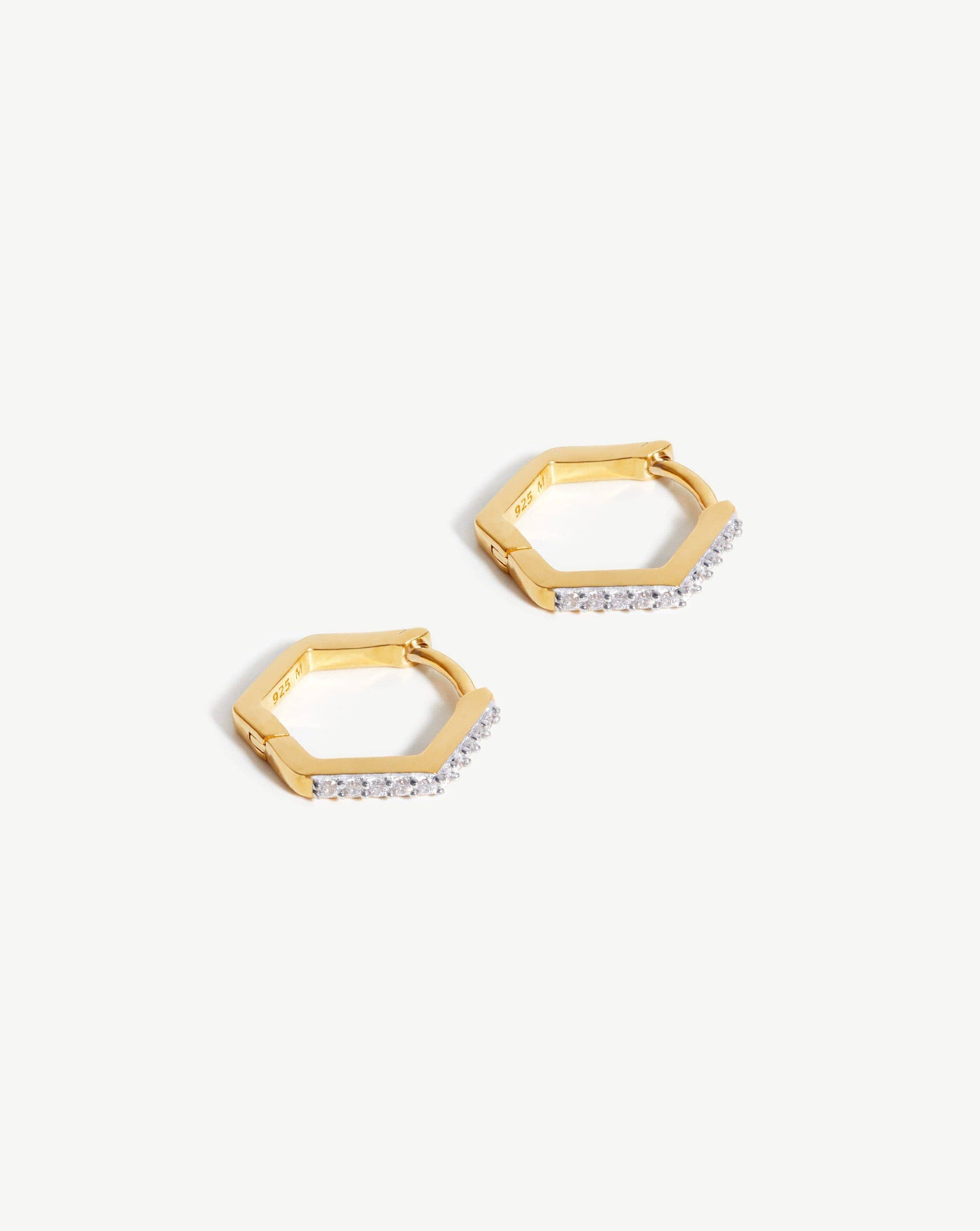 Pave Hex Huggie Earrings - Sparkling Cubic Zirconia Huggie Hoops for Everyday Wear | Perfect for Work, Parties & Special Occasions