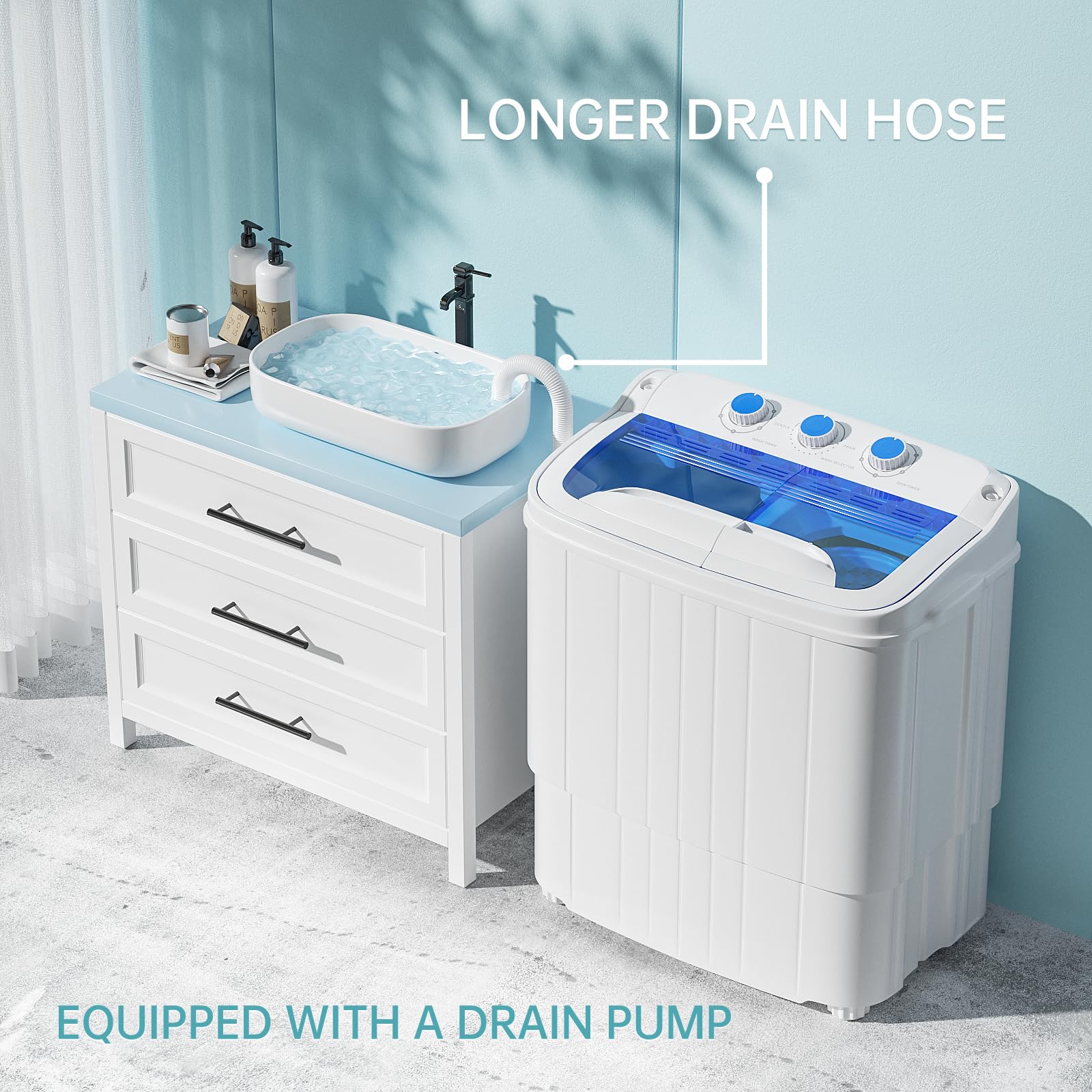 Superday 2-in-1 Portable Washing Machine with Spin Dryer - 15lbs Compact Mini Twin Tub Washer for Camping, Apartments, Dorms, RV & Delicates - Blue | Perfect for Small Spaces & Travel Laundry Needs